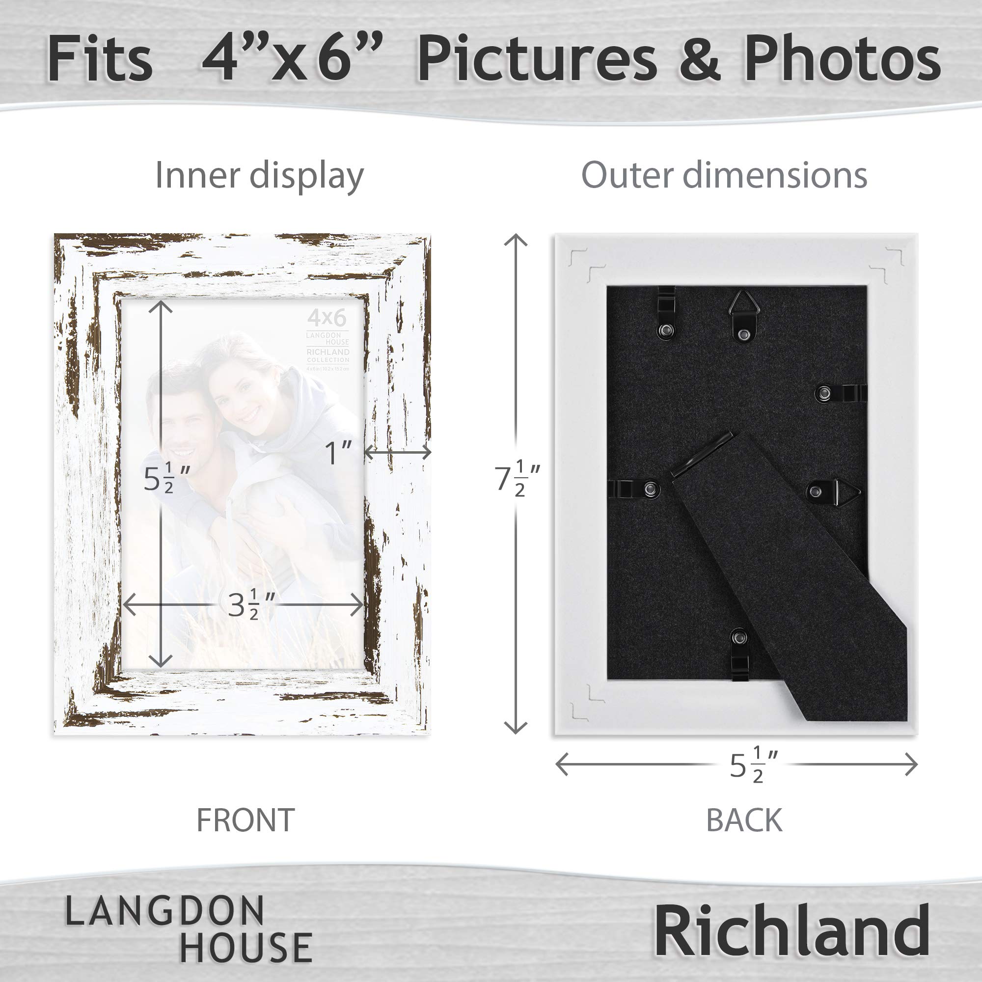 Langdon House 4x6 Picture Frames - Distressed White Farmhouse Style Photo Frames (3 Pack) - Perfect for Wall Gallery, Home Decor & Rustic Wedding Displays