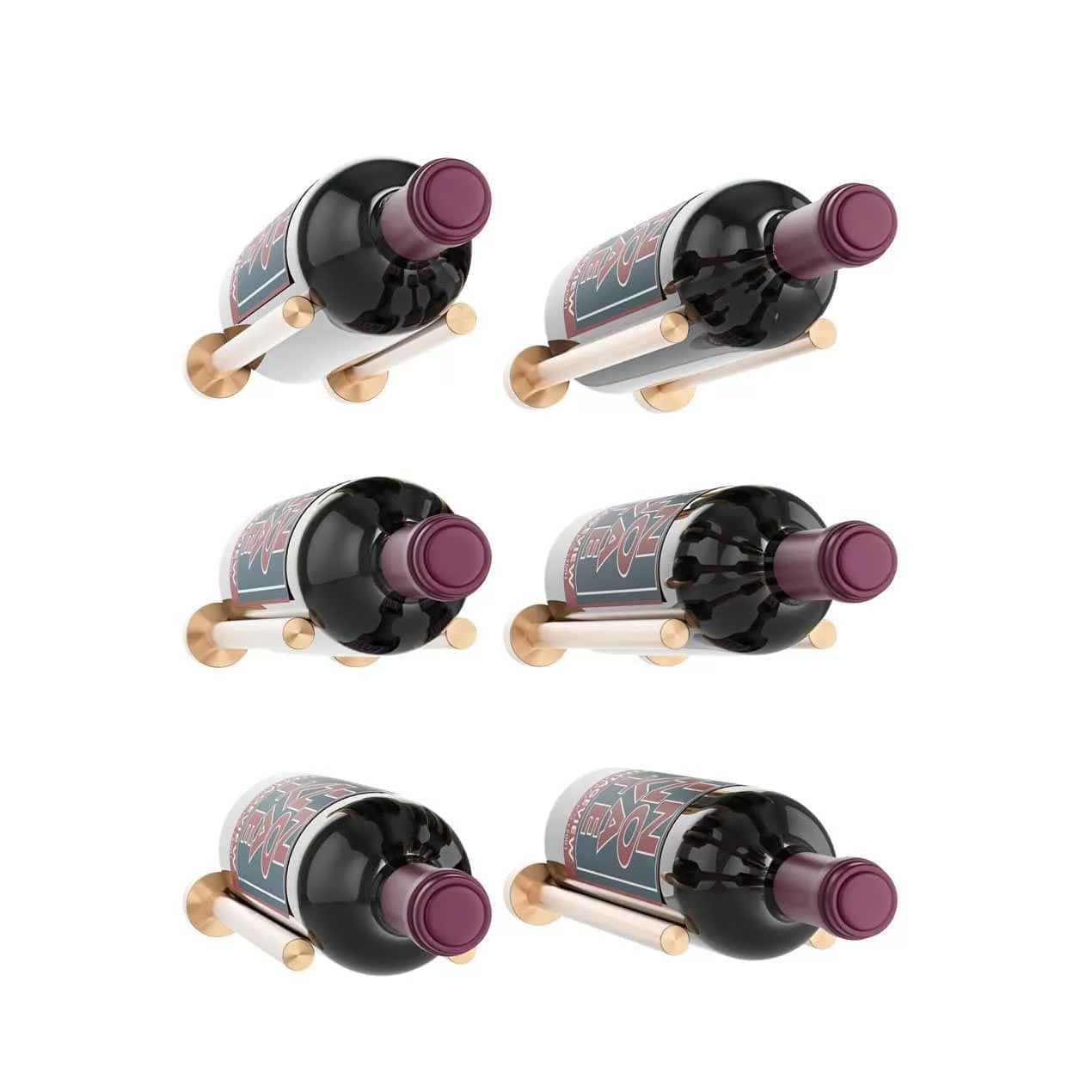 Vino Rails 6 Bottle Wine Rack - 3x2 Modern Designer Grid Wall Mount for Kitchen, Bar & Cellar Organization