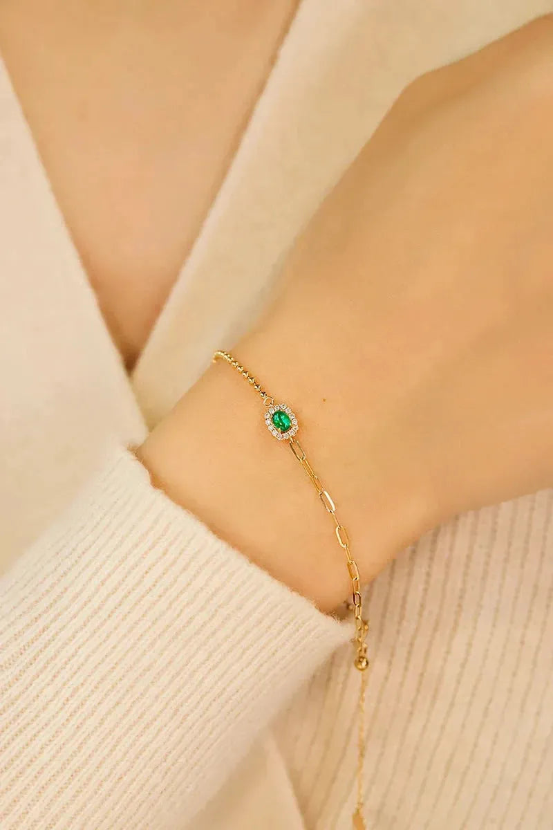 18K Yellow Gold Fashion Bracelet for Women - Real Natural Emerald & Diamond AB Design Gemstone Jewelry, Perfect Birthday Gift for Her | Elegant Party & Wedding Accessory