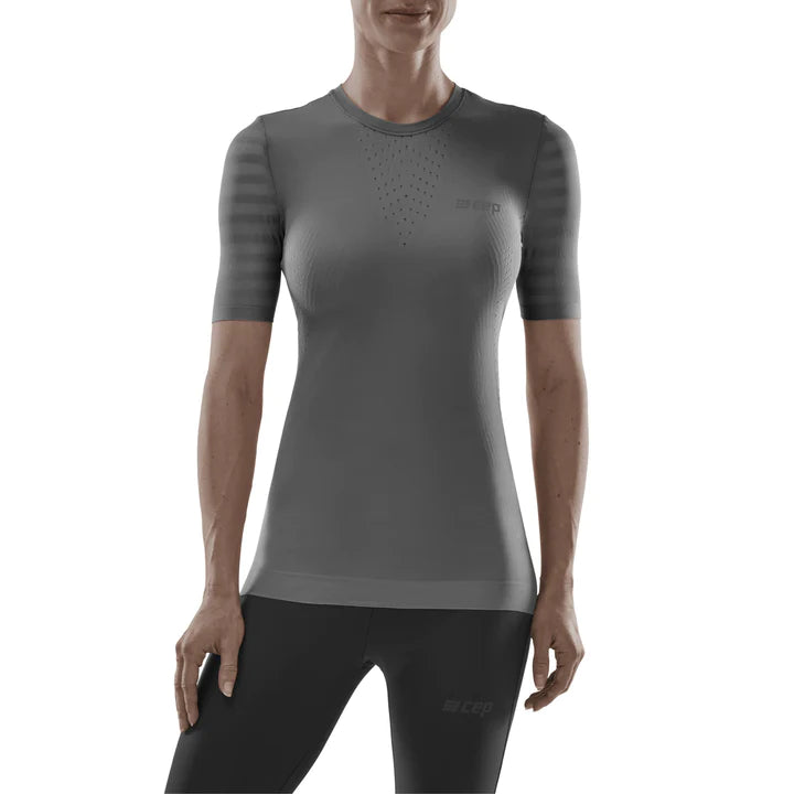 CEP Women's Run Ultralight Short Sleeve Shirt - Grey | Moisture-Wicking Performance Top for Running, Gym & Outdoor Activities