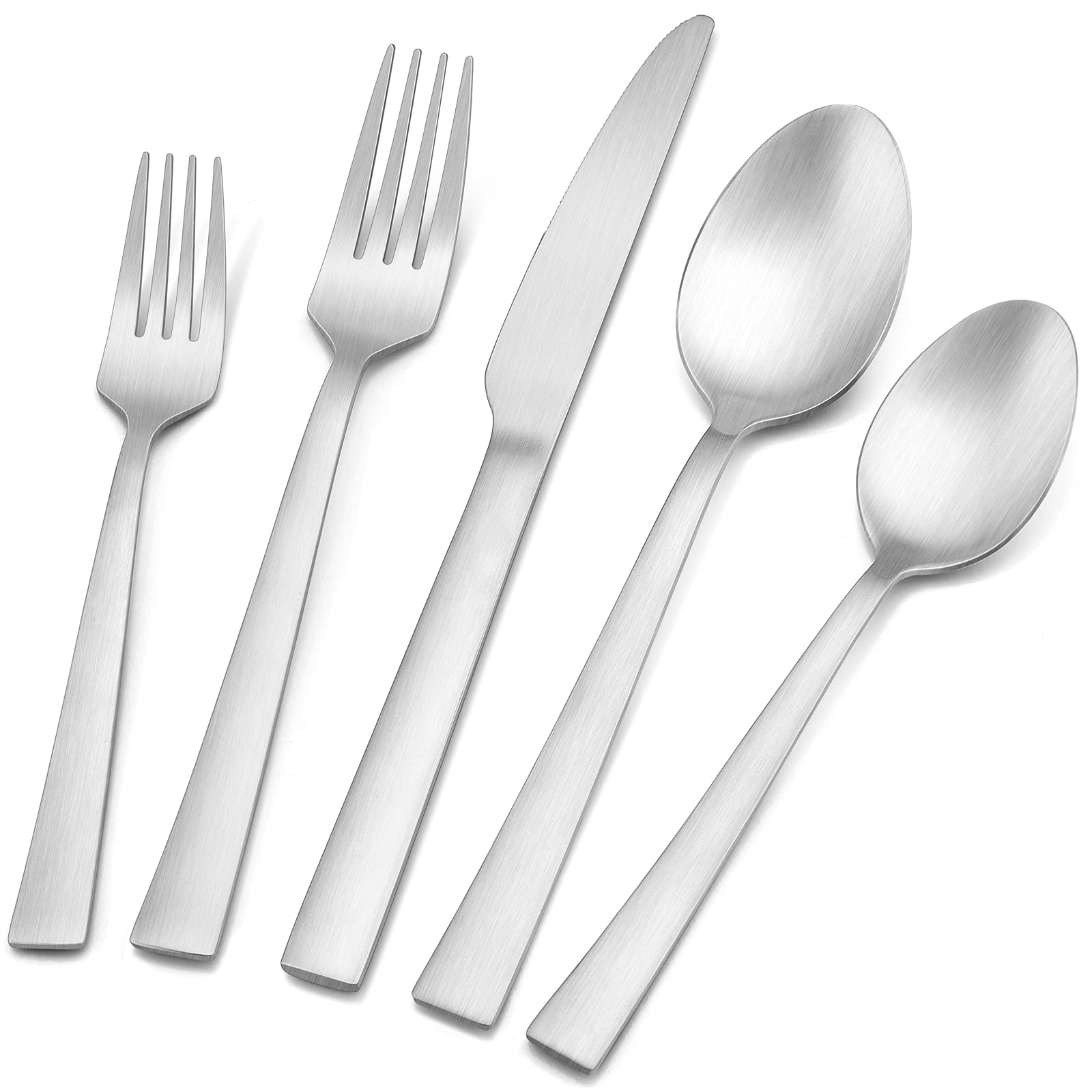 60-Piece Matte Silverware Set - Stainless Steel Flatware Service for 12 with Forks, Spoons & Knives - Elegant Square Edge Cutlery for Dining, Parties & Wedding Table Settings