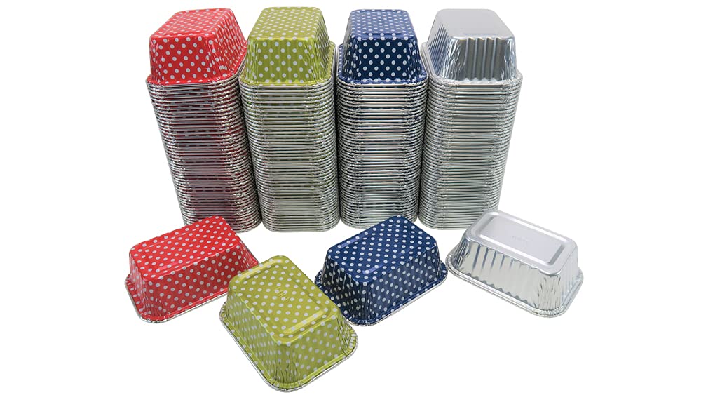 KitchenDance 6 oz Disposable Aluminum Mini Loaf Pans - 2000 Pack, Blue Polka Dot Design (No Lids) | Perfect for Baking, Meal Prep & Party Favors
