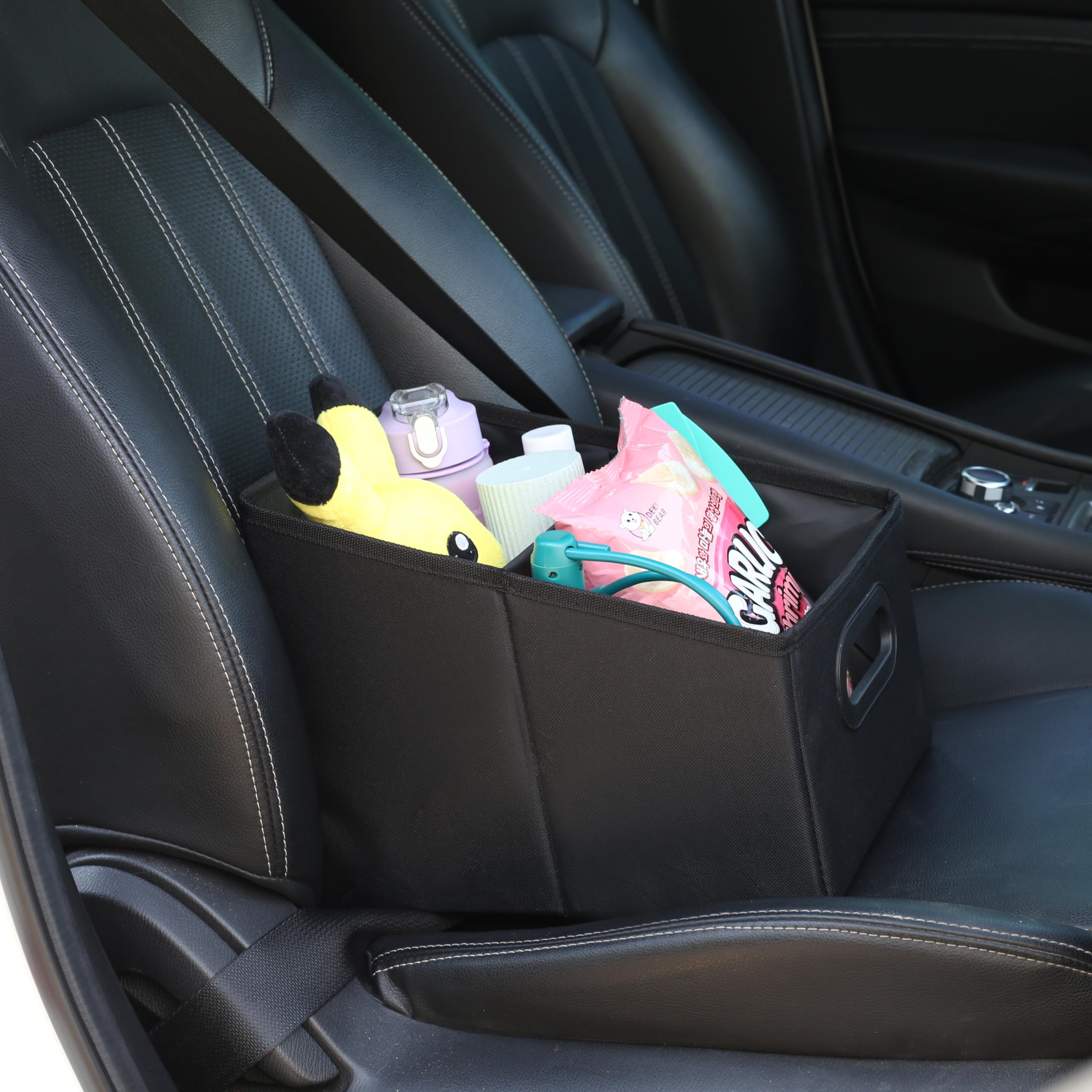 Collapsible Car Seat Organizer - Black M Size Backseat & Front Seat Storage Caddy for Kids | Perfect for Road Trips, School Commutes & Family Travel