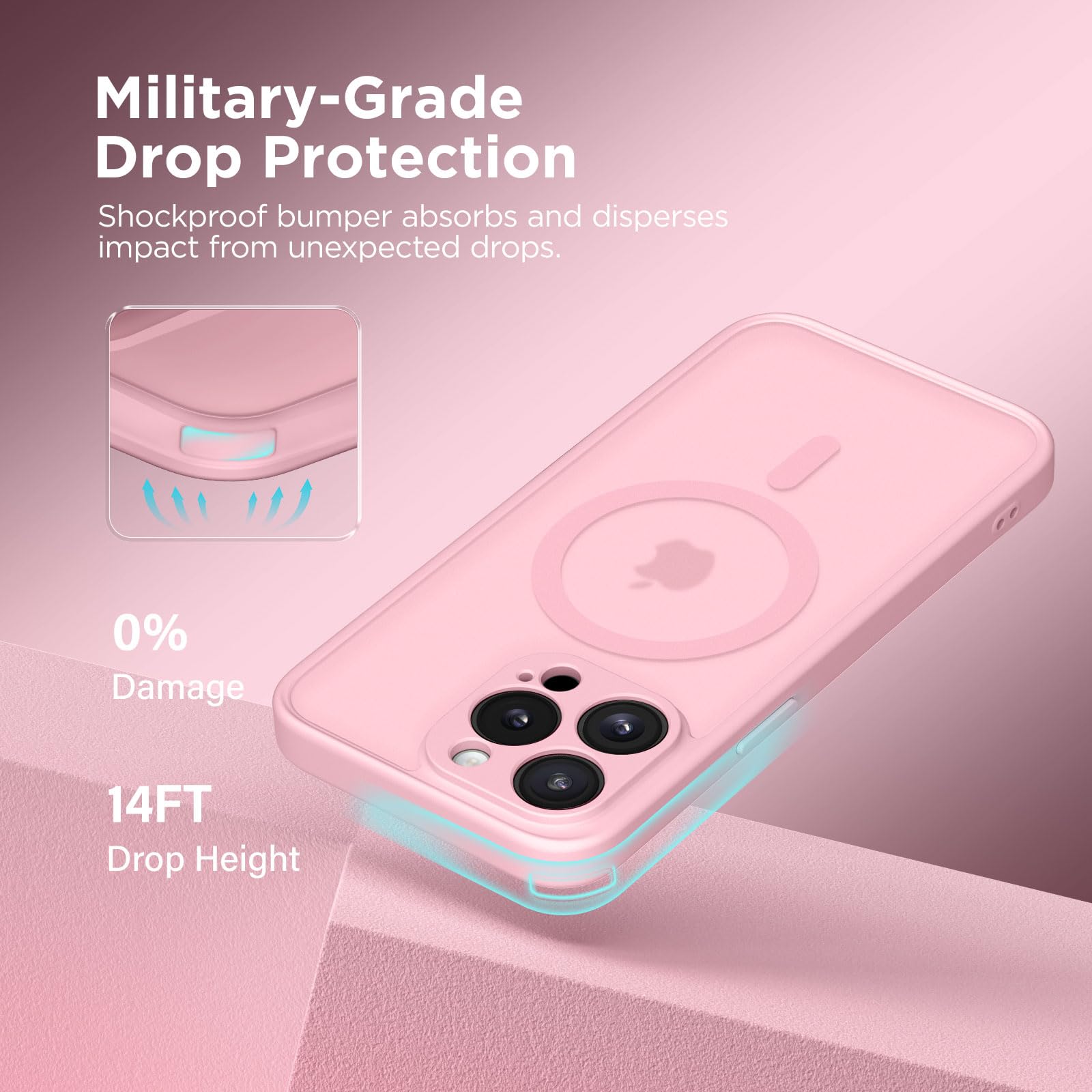 CAPRARO Magnetic iPhone 14 Pro Max Case - Slim Shockproof Protective Cover with MagSafe Compatibility & Full Camera Protection | Translucent Matte Finish for Women | Perfect for Everyday Use, Work & Travel (6.7