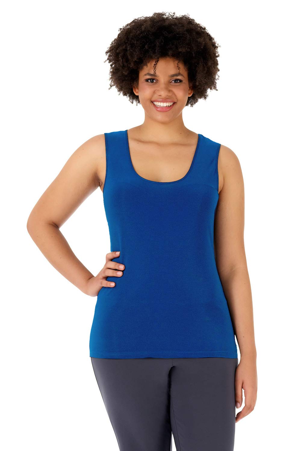 Rekucci Plus Size Scoop Neck Knit Tank Top for Curvy Women - Comfortable & Stylish Travel Outfit for Summer Vacations & Casual Wear