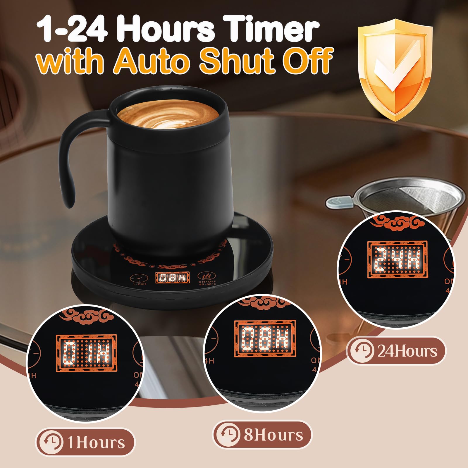 Electric Coffee Mug Warmer for Desk with Auto Shut Off & Temperature Control - 2 Heat Settings & 24-Hour Timer - Perfect Office Gift for Coffee Lovers - Keep Your Coffee Warm at Work or Home