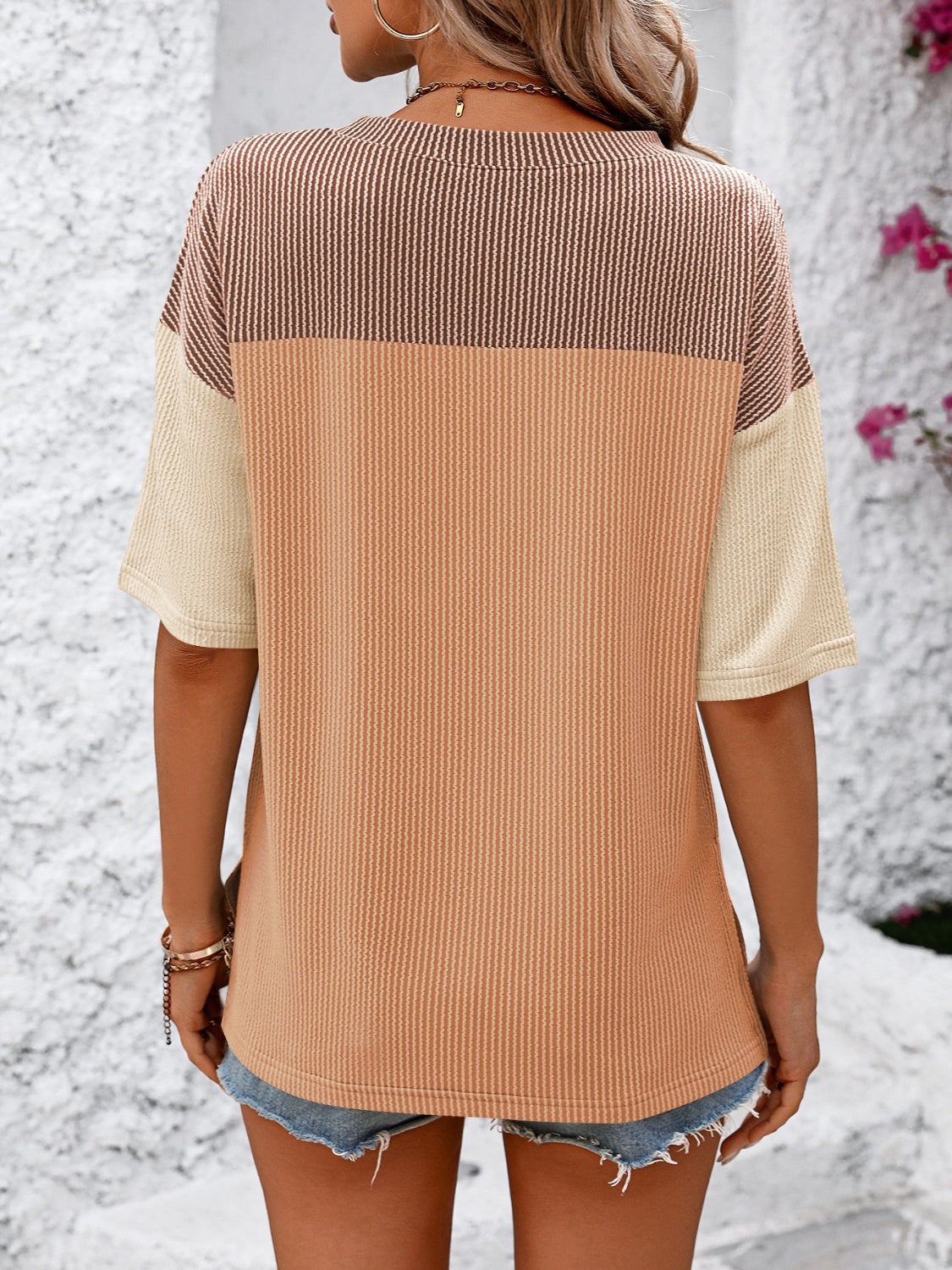 Color Block Round Neck Half Sleeve T-Shirt for Women - Casual Summer Fashion Top for Outfits, Streetwear & Everyday Wear