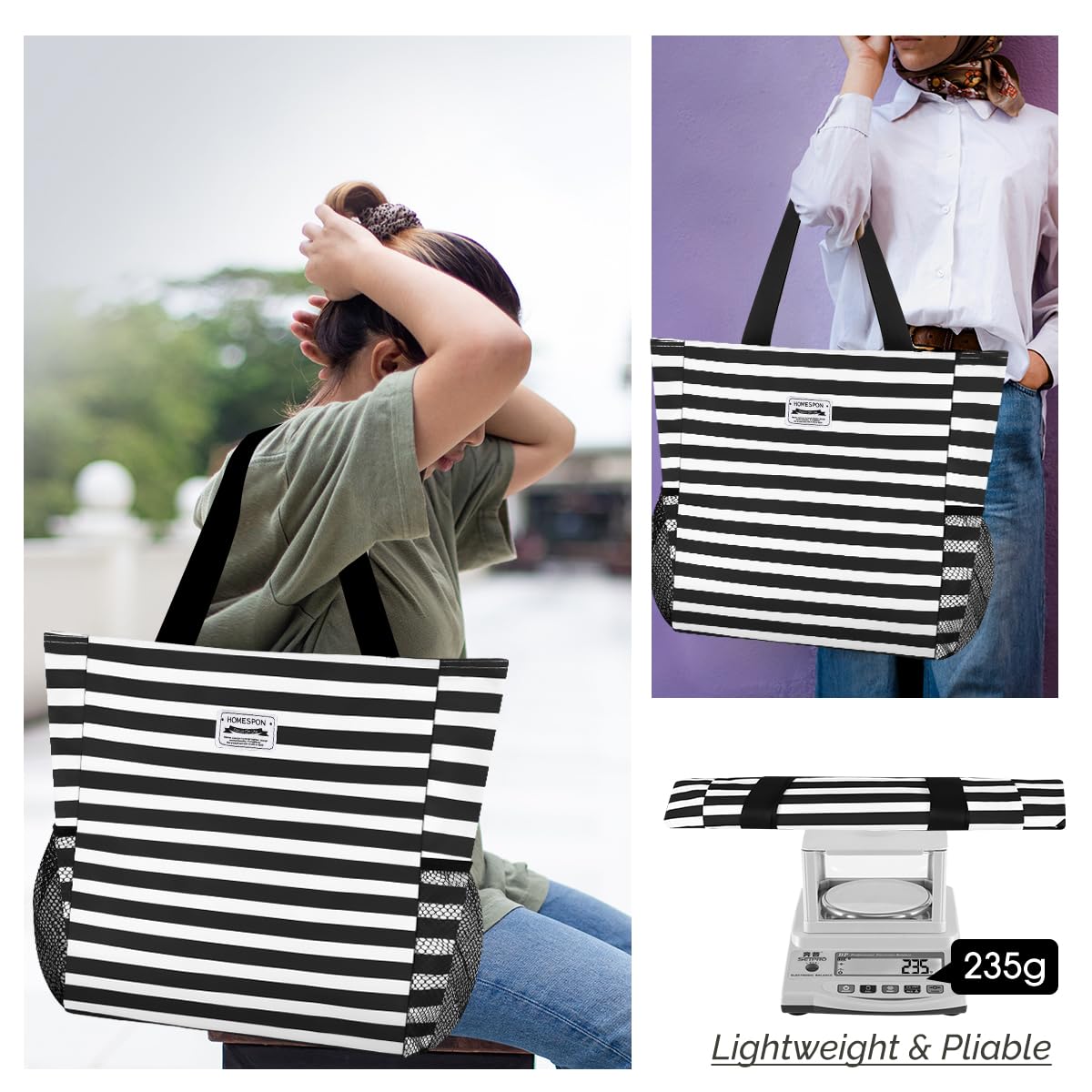 Waterproof Beach Tote Bag for Women - Large Sandproof Zippered Pool Bag with Pockets - Perfect for Travel, Gym, Vacation & Summer Outings