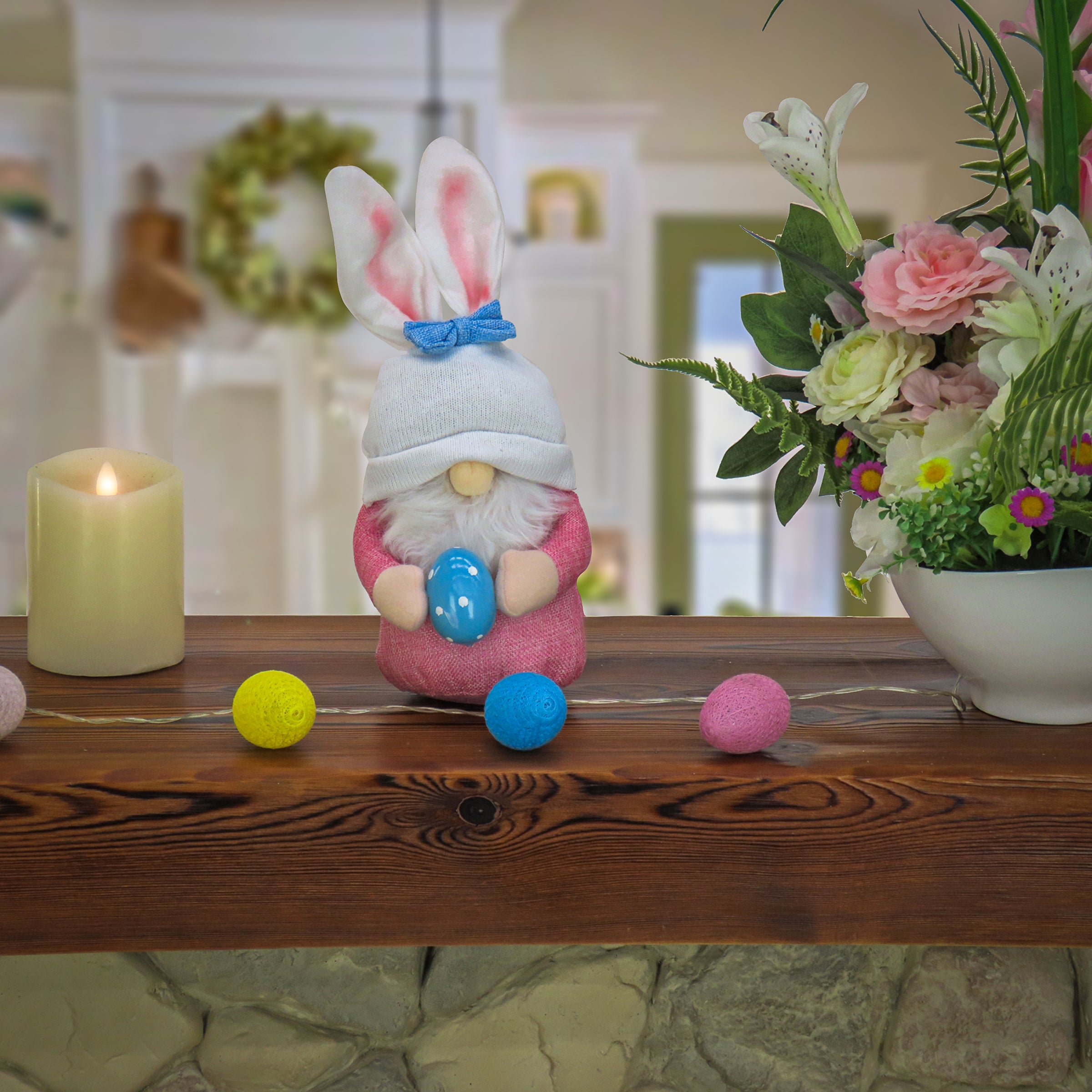 13 Inch Pink Easter Bunny Gnome Table Decor - Cute Spring Home Decoration for Easter Party, Garden, Mantel & Holiday Display