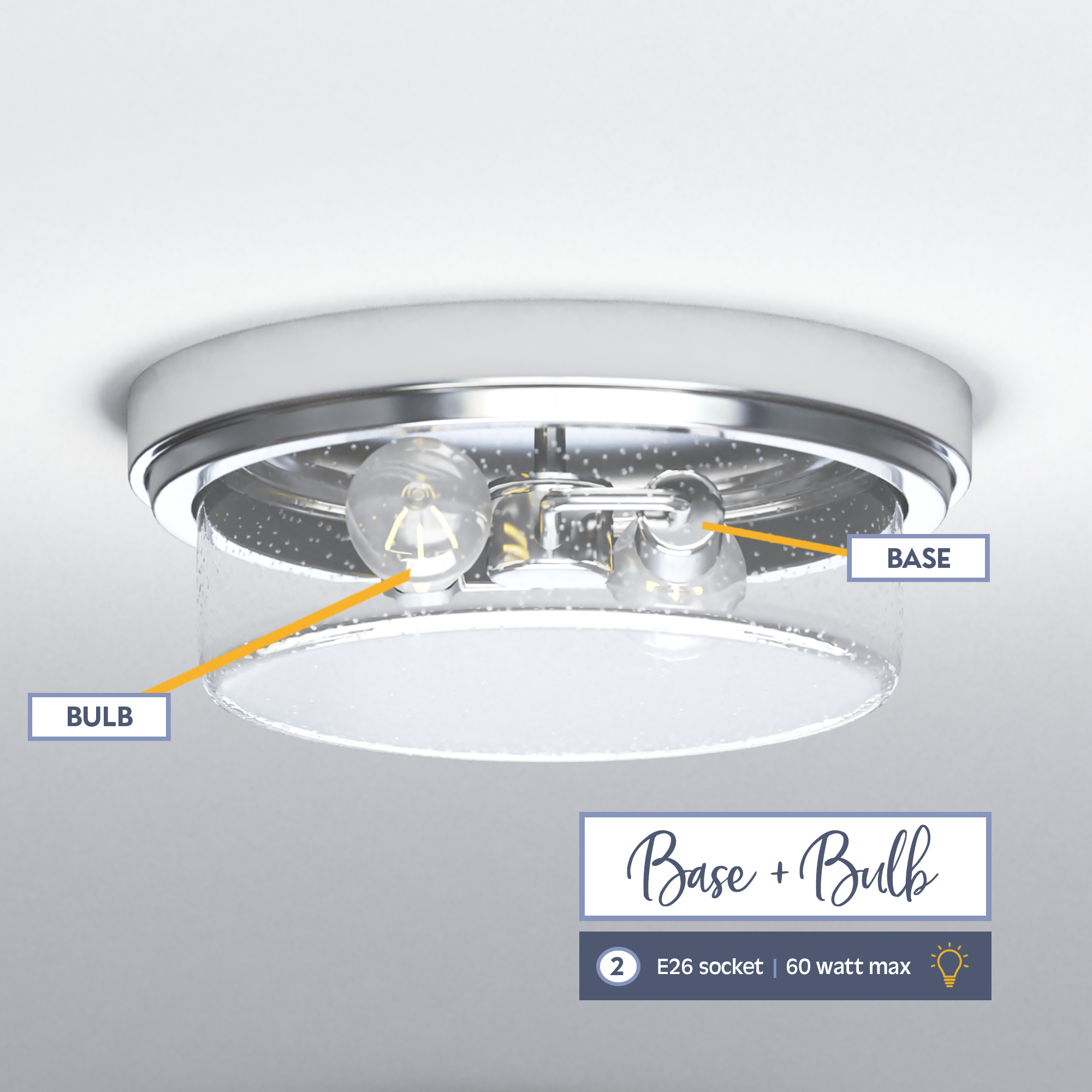 Madalyn Drum Flushmount Light Fixture - Clear Seeded Glass & Brushed Nickel Finish - Modern Ceiling Light for Bedroom, Living Room, Dining Room, and Hallway