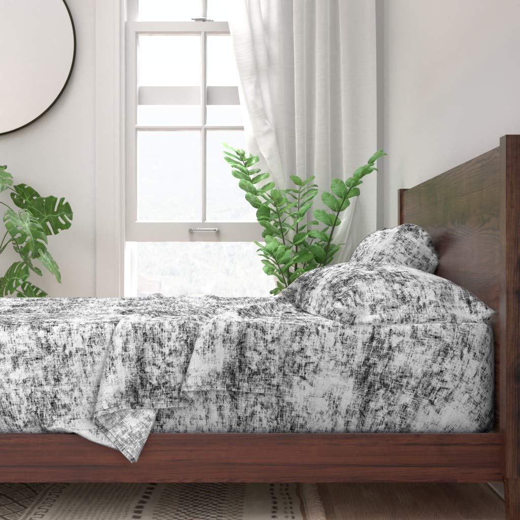 100% Cotton Twin 3-Piece Sheet Set - Grunge White & Black Distressed Abstract Print | Modern Custom Bedding for Home Decor | Perfect for Guest Rooms, Dorms & Bohemian Bedrooms
