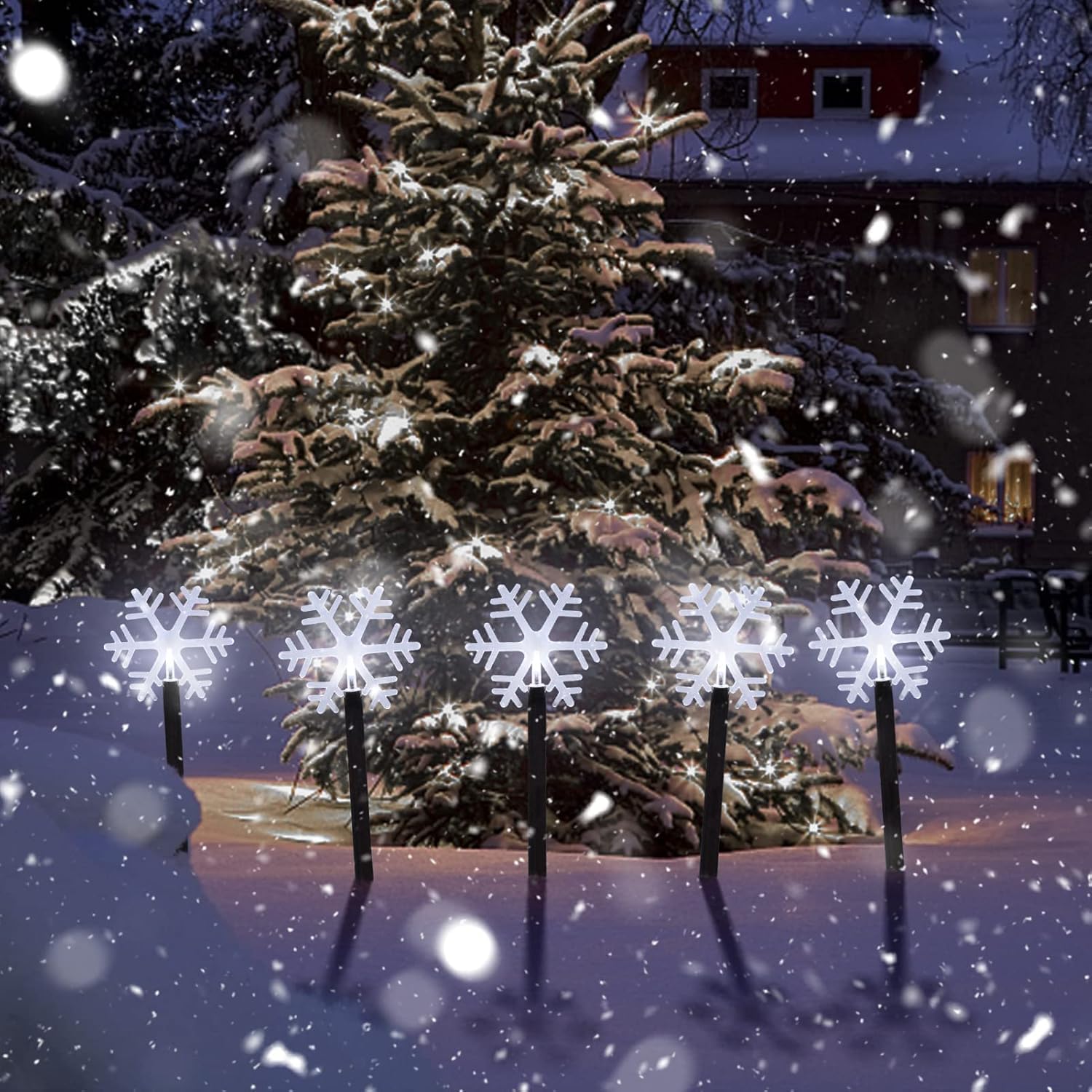 5 Pack BRIGHTDECK Solar Snowflake Pathway Lights - Waterproof LED Outdoor Christmas Decor for Garden, Yard & Walkway | Cold White Winter Holiday Lighting for Driveway, Patio & Landscape Decorations