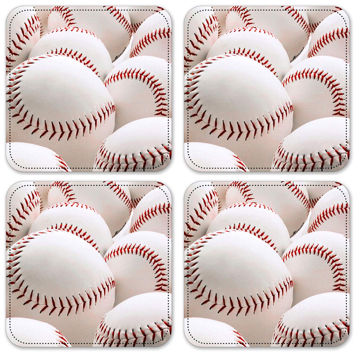 Baseball Vinyl Drink Coasters Set of 4 - Non-Slip White Bar Coasters for Beer Mugs, Coffee Cups & Glasses - Perfect for Sports Bars, Man Caves & Game Rooms