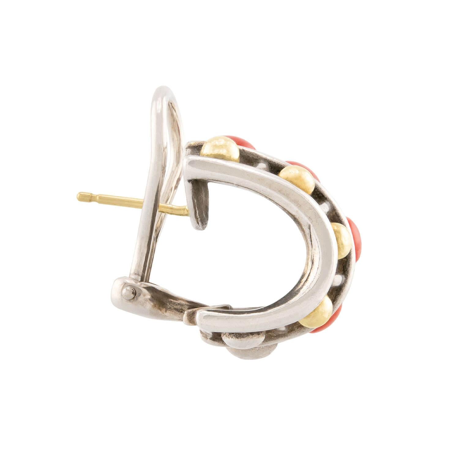 LAGOS Estate 18K Gold & Sterling Silver Coral Checkerboard Dangle Earrings for Women - Elegant Jewelry Gift for Wedding, Party & Special Occasions