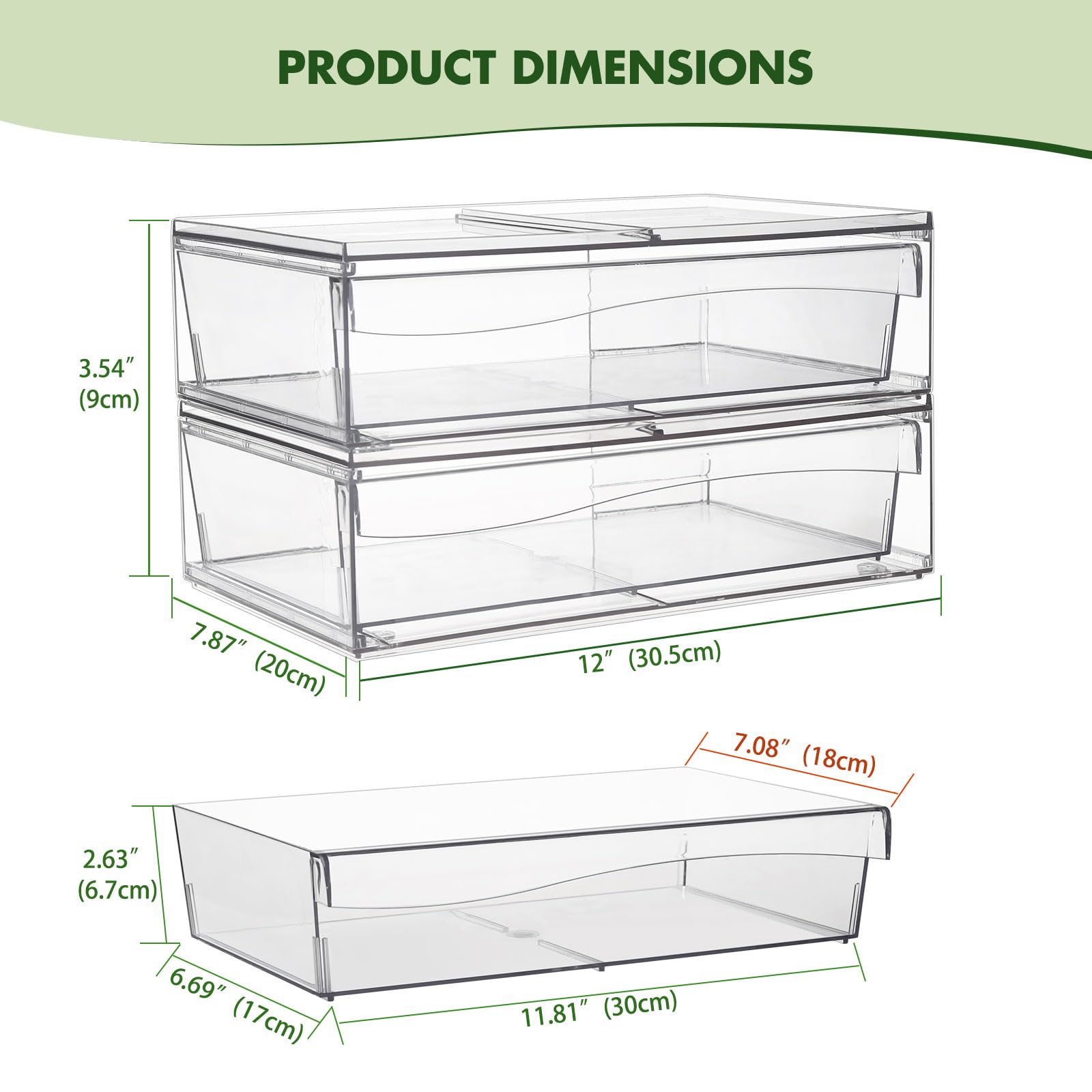 Clear Acrylic Makeup Organizer with 2 Drawers - Stackable Cosmetic Storage Box for Vanity, Bathroom & Desk - 3-Piece Set for Makeup Brushes, Skincare & Jewelry Organization