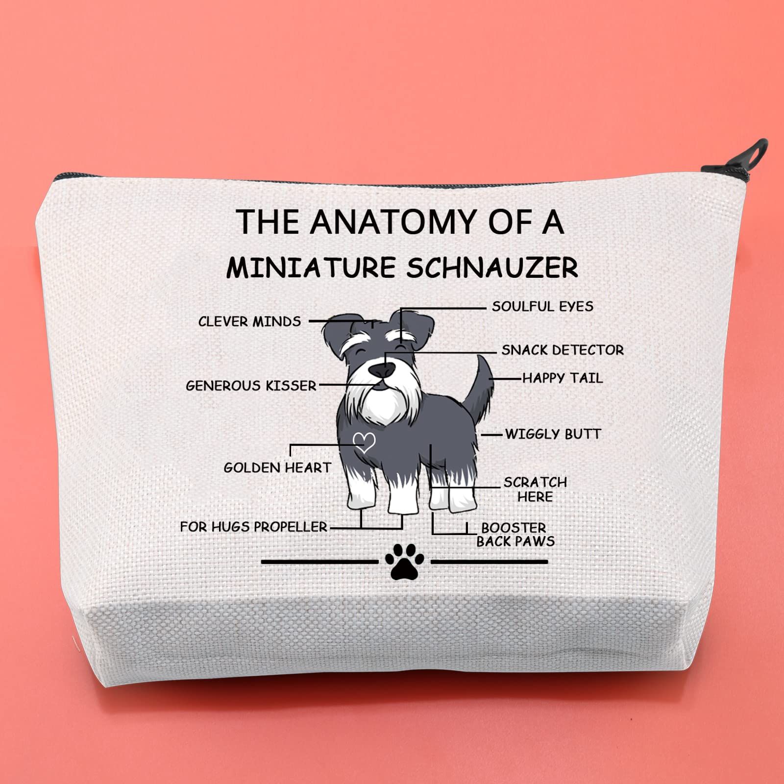 Funny Miniature Schnauzer Lovers Gift - The Anatomy of A Miniature Schnauzer Cosmetic Bag | Cute Mini Schnauzer Veterinary Mom Travel Toiletry Pouch | Perfect for Dog Lovers, Gifts & Travel Essentials (Miniature Schnauzer Design)