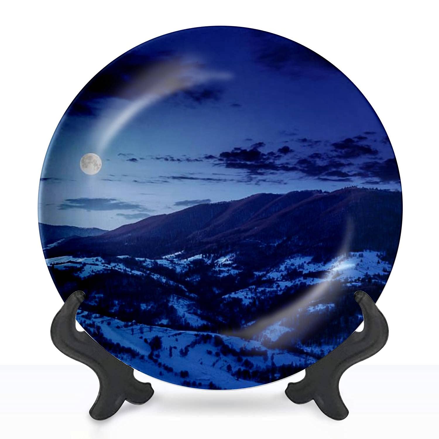 Blue Winter Night in Mountain Village Ceramic Hanging Decorative Wall Plate - 10