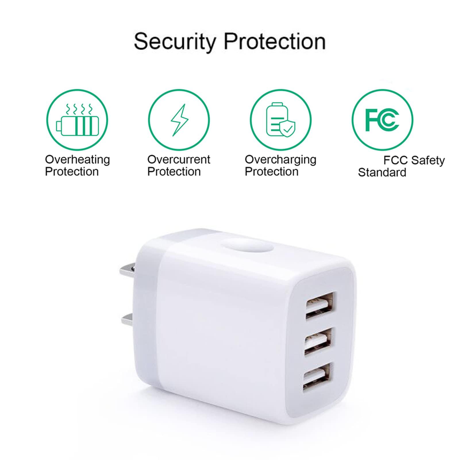 FiveBox 18W Fast Charging USB Wall Charger - 3-Port Multi Device Charger Block for iPhone 16/15/14/13/12/11/Pro/Max/SE, Samsung Galaxy, iPad - Compact Cube Design for Home, Office & Travel Charging