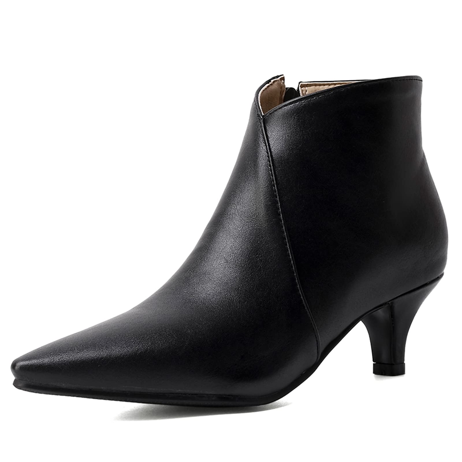 Elbslutt Women's Pointed Toe Ankle Boots - Low Kitten Heel Side Zip Dress Booties for Work, Office & Evening Outfits