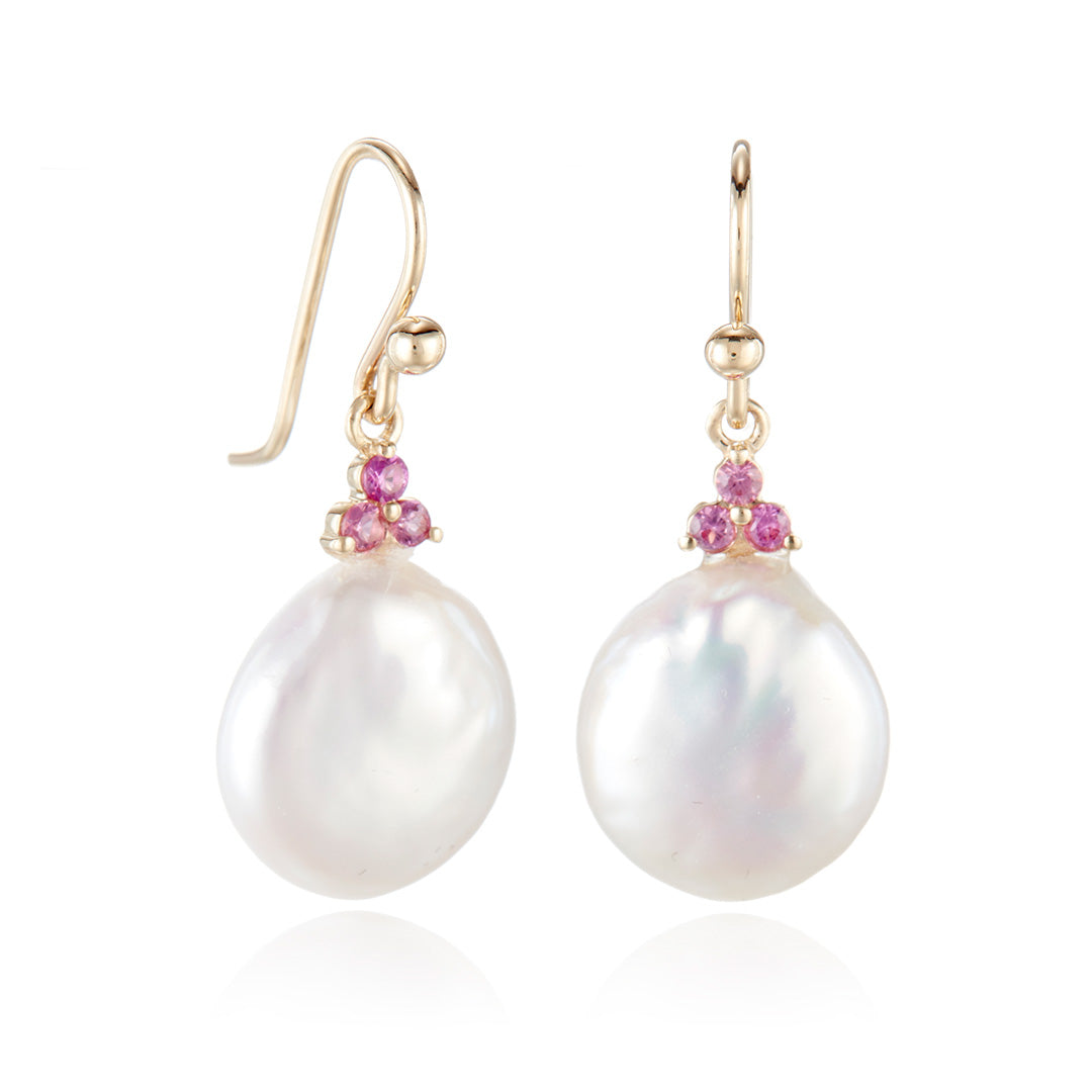 Madison Drop Earrings with Pearls & Pink Sapphires | Elegant Pearl Dangle Earrings for Women | Perfect for Weddings, Parties & Special Occasions
