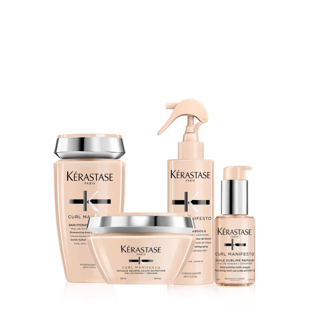 Kerastase Curl Manifesto Bundle for Very Curly to Coily Hair - Hydrating Shampoo, Conditioner & Hair Mask Set for Natural Curls - Perfect for Dry, Frizzy Hair Care at Home or Salon