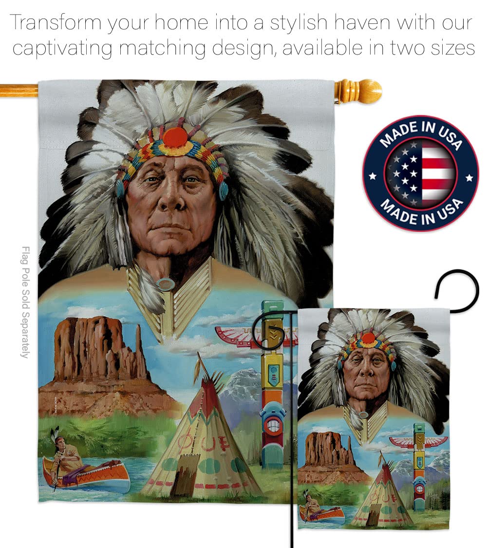 Native American Patriotic House Flag Set 28x40 with Pole - Outdoor Decor