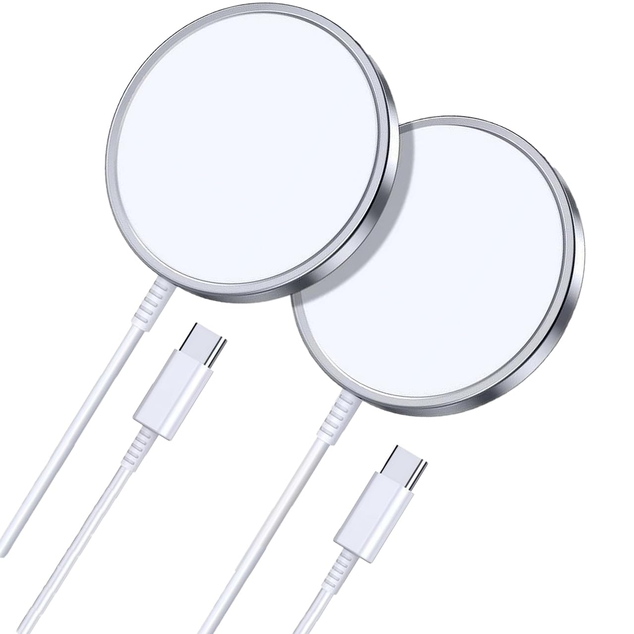 Yuexitech 2 Pack Fast Wireless Charger - Magnetic Phone Charger Compatible with iPhone 16/15/14/13/12 Series & AirPods 3/2/Pro/Pro 2 - White | Perfect for Home, Office & Travel Charging