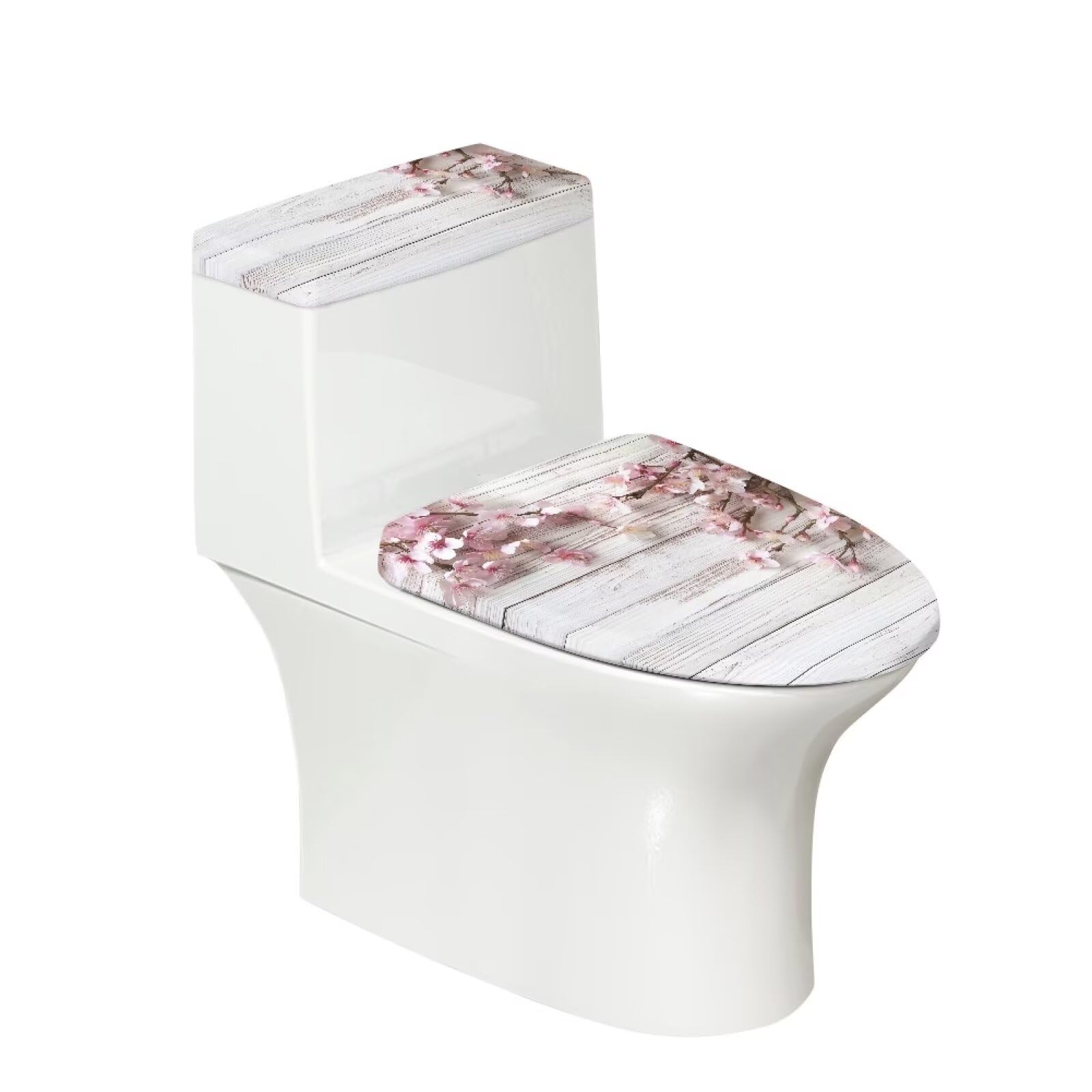 2-Pack Elastic Toilet Lid Cover and Tank Cover Set - Fits Most Round, Elongated & Oblong Toilets - Pink Floral Wood Grain Bathroom Decor - Perfect for Home, Hotel & Restroom Upgrade