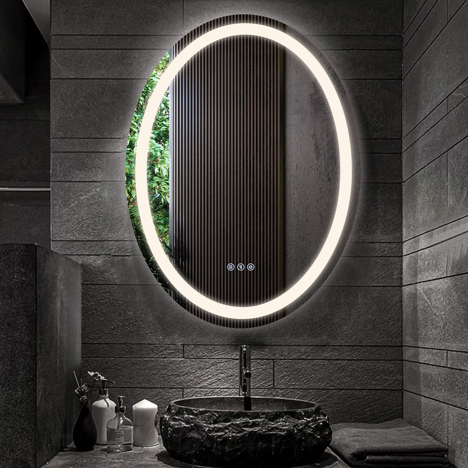 24 x 32 Inch Large Oval LED Bathroom Mirror with Dimmable 3-Color Lights - Anti-Fog Smart Makeup Vanity Mirror for Wall Mount - Perfect for Modern Bathrooms, Dressing Rooms & Makeup Stations