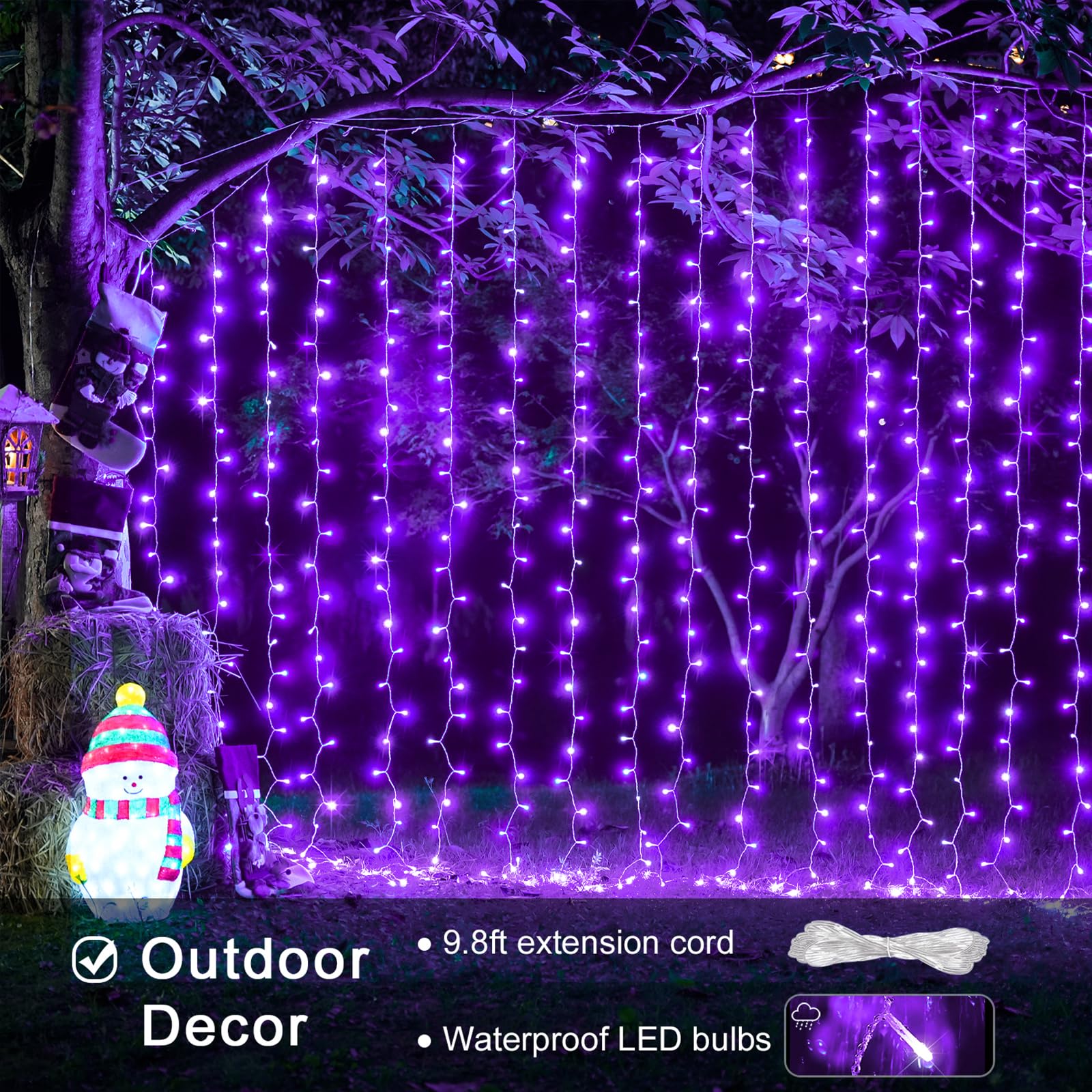 JMEXSUSS 300LED Purple Christmas Lights with Remote - 8 Modes Waterproof Fairy String Lights for Indoor Outdoor Decor, Bedroom, Window, Wall, Party Backdrop - Perfect for Xmas, Halloween, Wedding & Garden Decorations