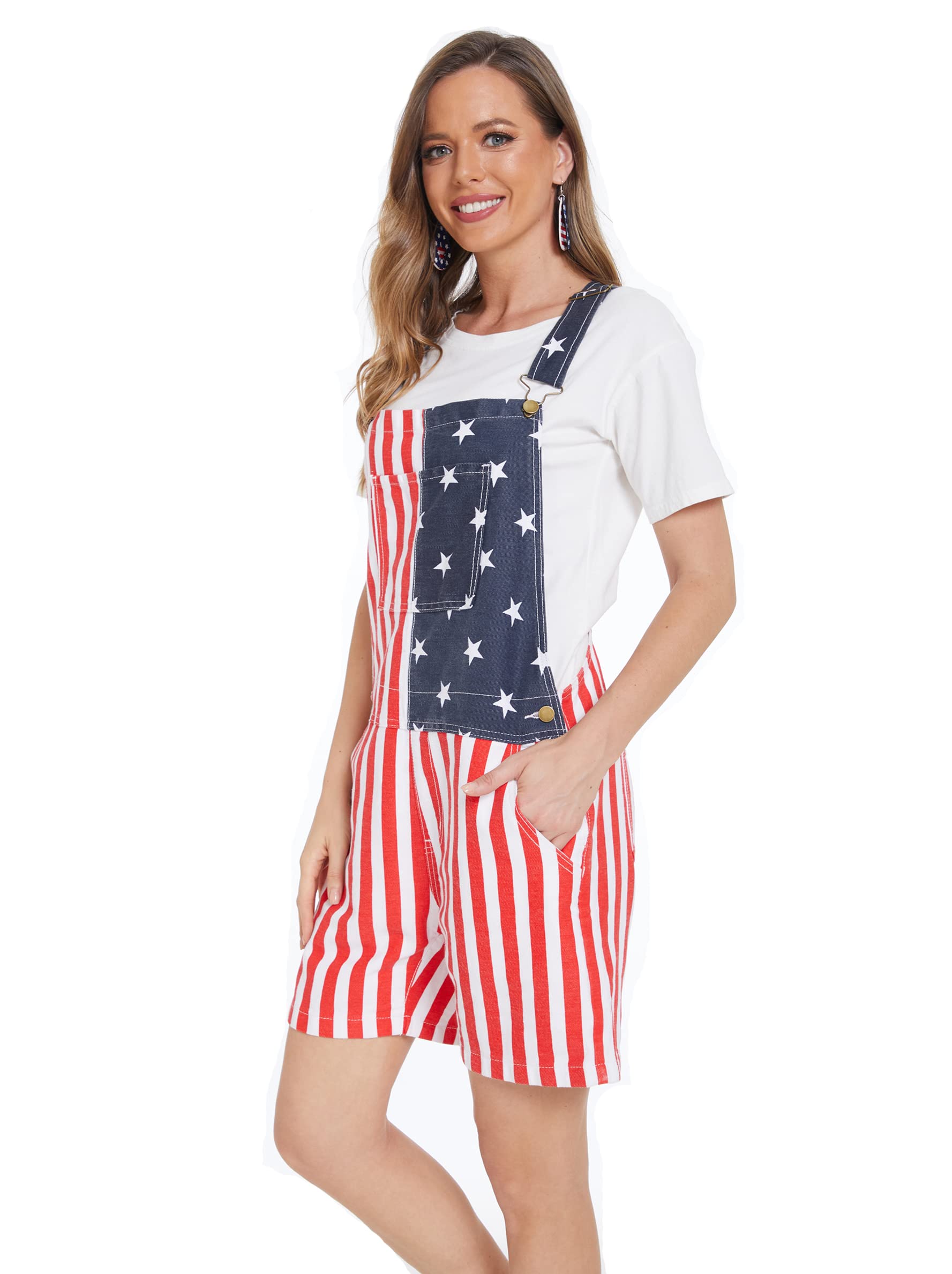 American Flag Denim Overalls Bib Shorts - Adjustable Strap Romper Jumpsuit for Men & Women | Casual Summer Outfit, Workwear & Patriotic Style