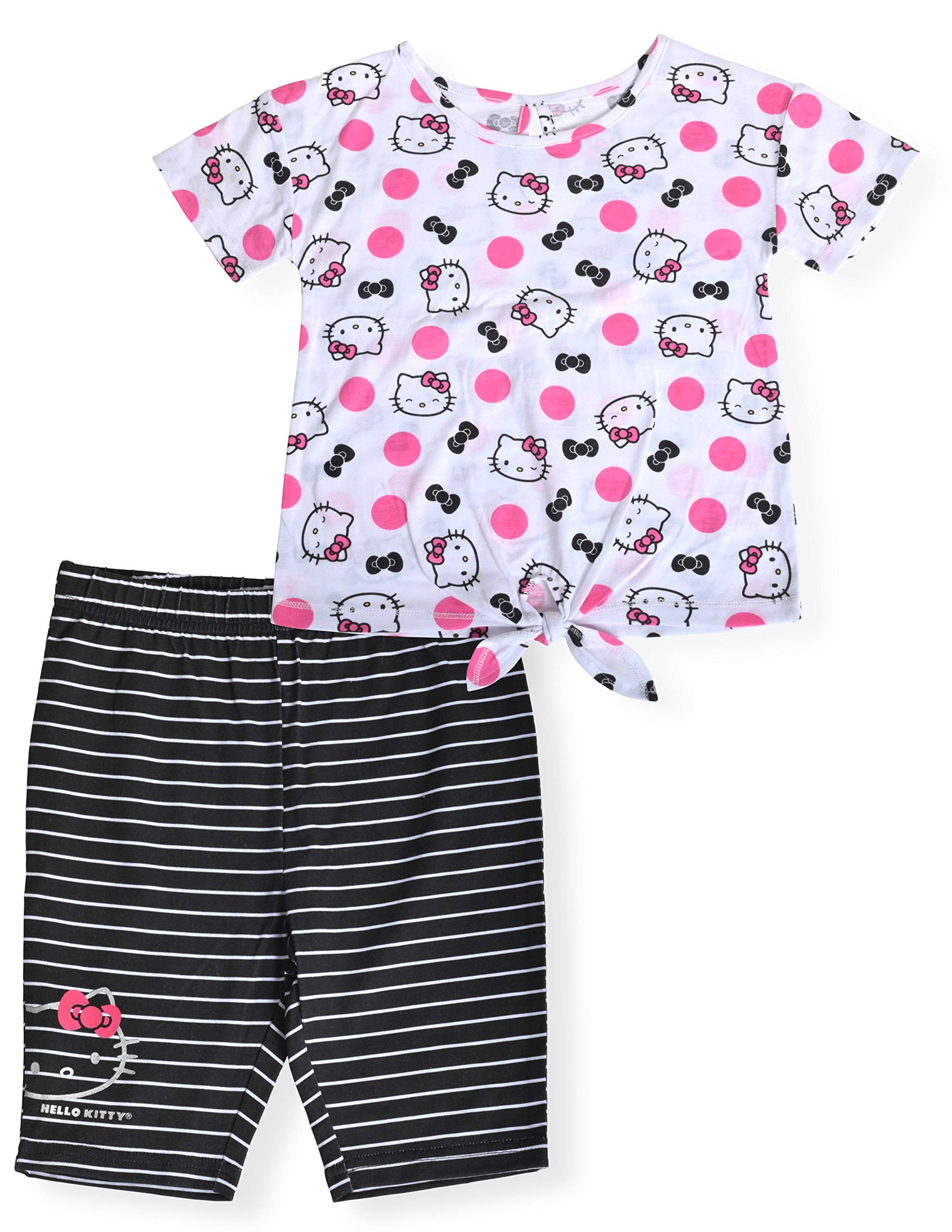 Hello Kitty Girls 2-Piece Fashion Tee and Bike Shorts Set - Cute Graphic T-Shirt with Active Shorts for Girls - Perfect for Playdates, School, and Summer Outfits