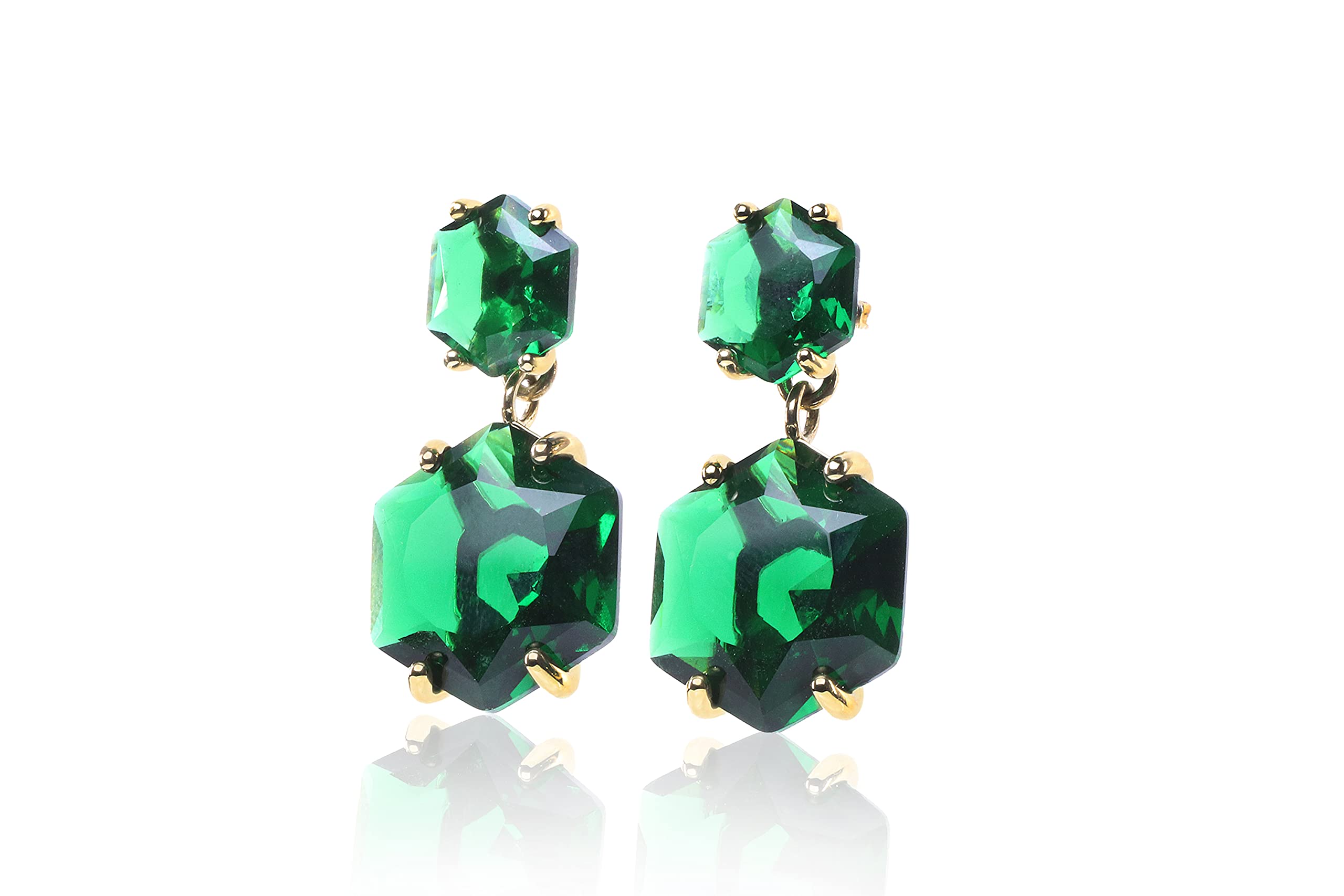 Hexagon Emerald Earrings for Women - May Birthstone Dangle Earrings, Handmade Bridal & Statement Jewelry - Customizable Artisan Jewelry | Perfect for Weddings, Parties & Special Occasions