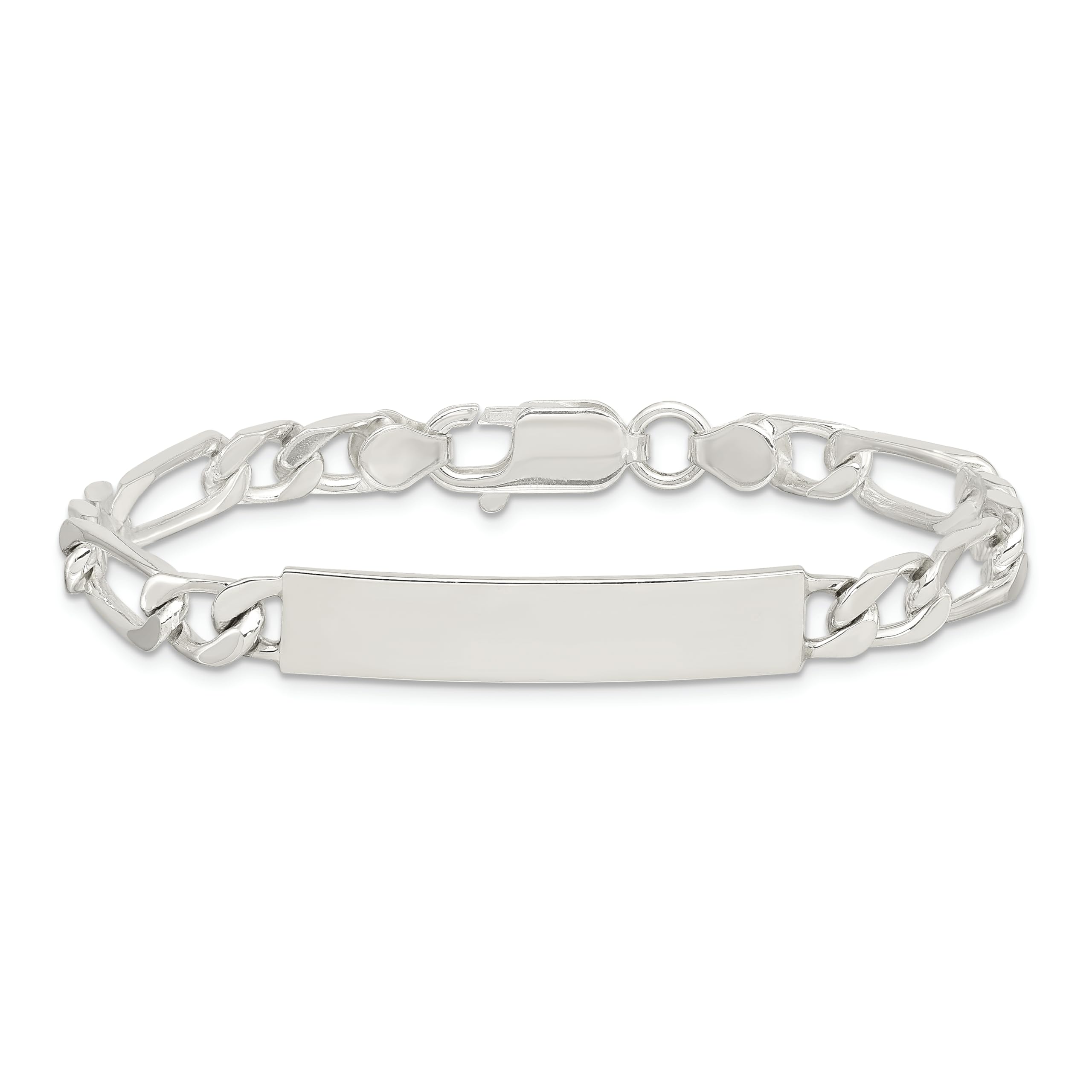925 Sterling Silver Engraveable Figaro Link Name Bar ID Bracelet - Personalized Jewelry Gift for Women, Men, Couples | Anniversary, Birthday, Wedding, Friendship Keepsake
