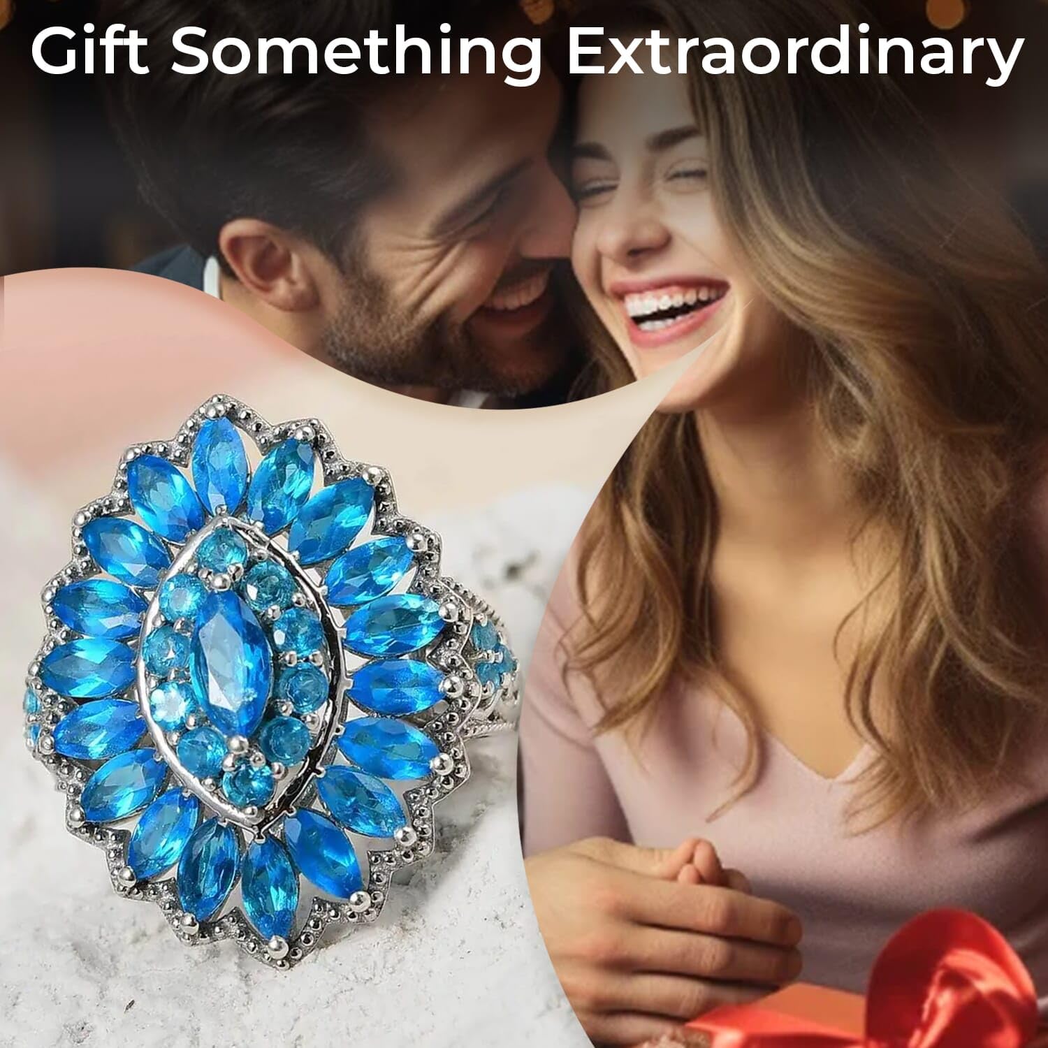 2.9 Ct 925 Sterling Silver Platinum Plated Neon Apatite Cluster Ring for Women - Size 6 | Engagement, Anniversary, Wedding, Promise, Birthday Gift | Perfect for Date Nights, Parties & Special Occasions