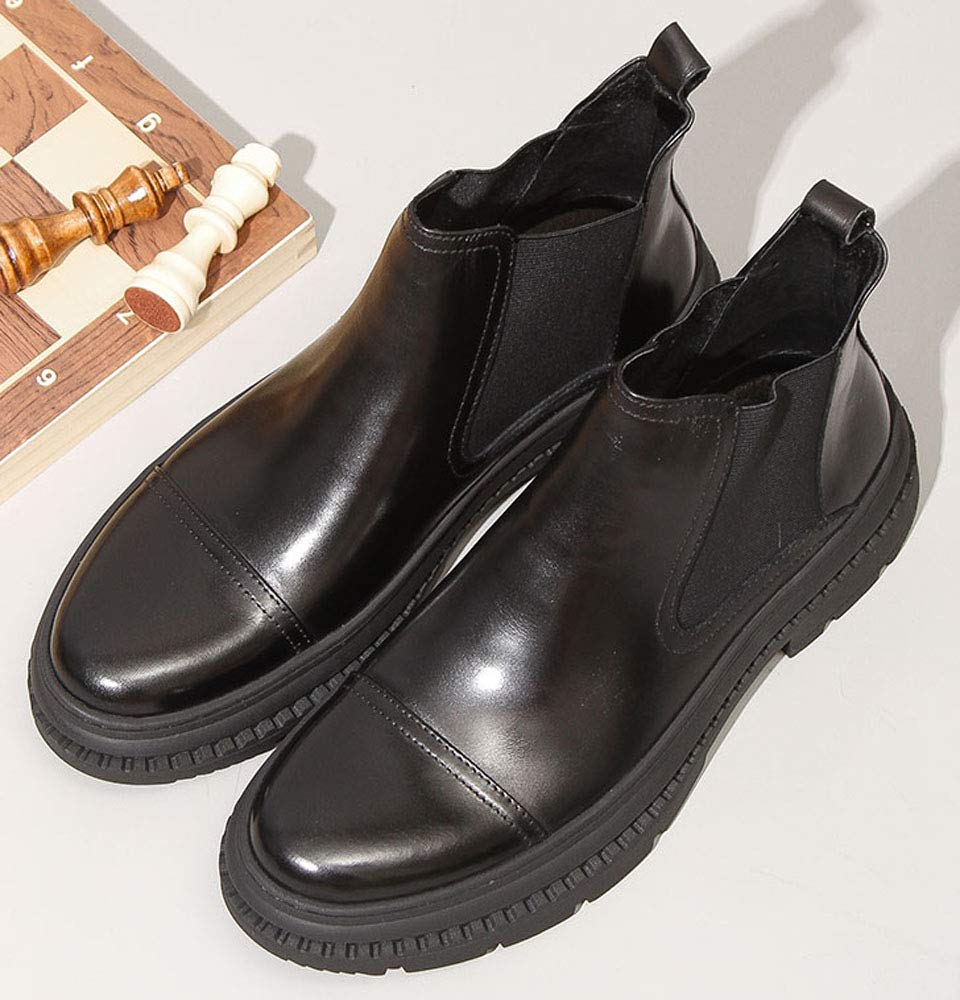 Santimon Men's Leather Chelsea Boots - Stylish Ankle Dress Boots with Cap Toe for Business & Casual Wear - Perfect for Office, Date Night & Fall Fashion (Black)
