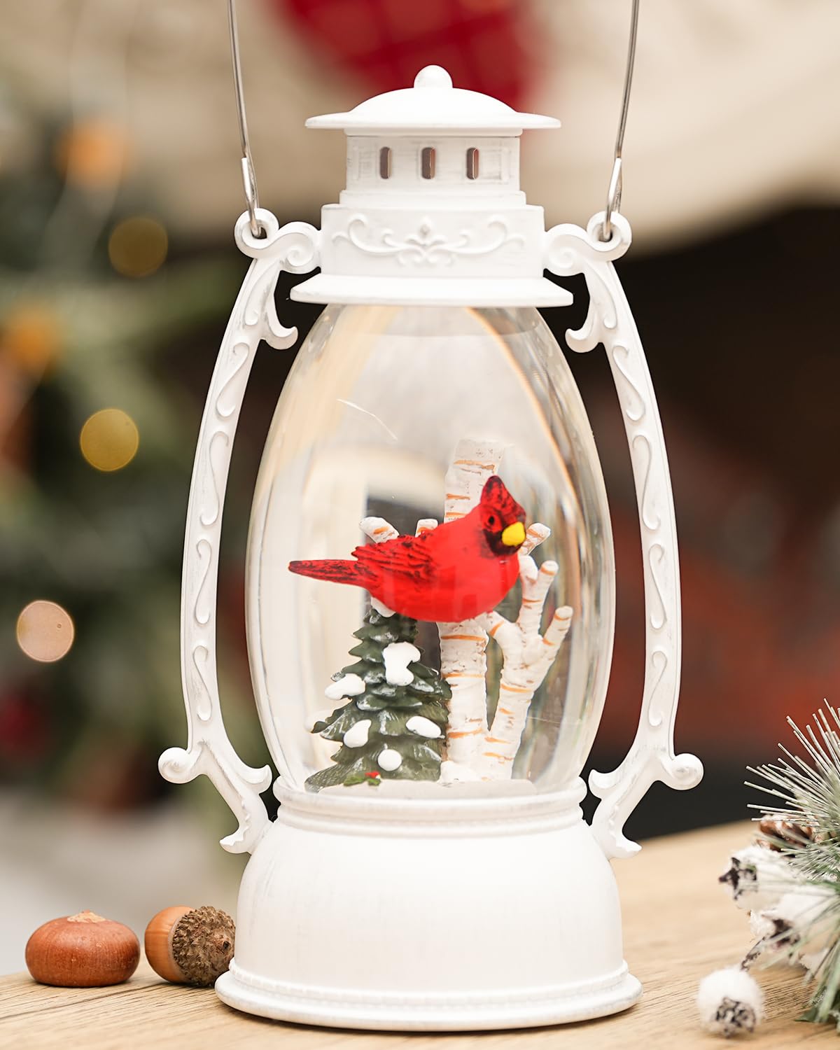 12.6 Inch Large Cardinal Snow Globe with LED Lights - Musical Christmas Snow Globe with Timer & Glitter - Holiday Decor for Home, Office, or Gift (Perfect for Mantel, Tabletop, or Christmas Tree Display)