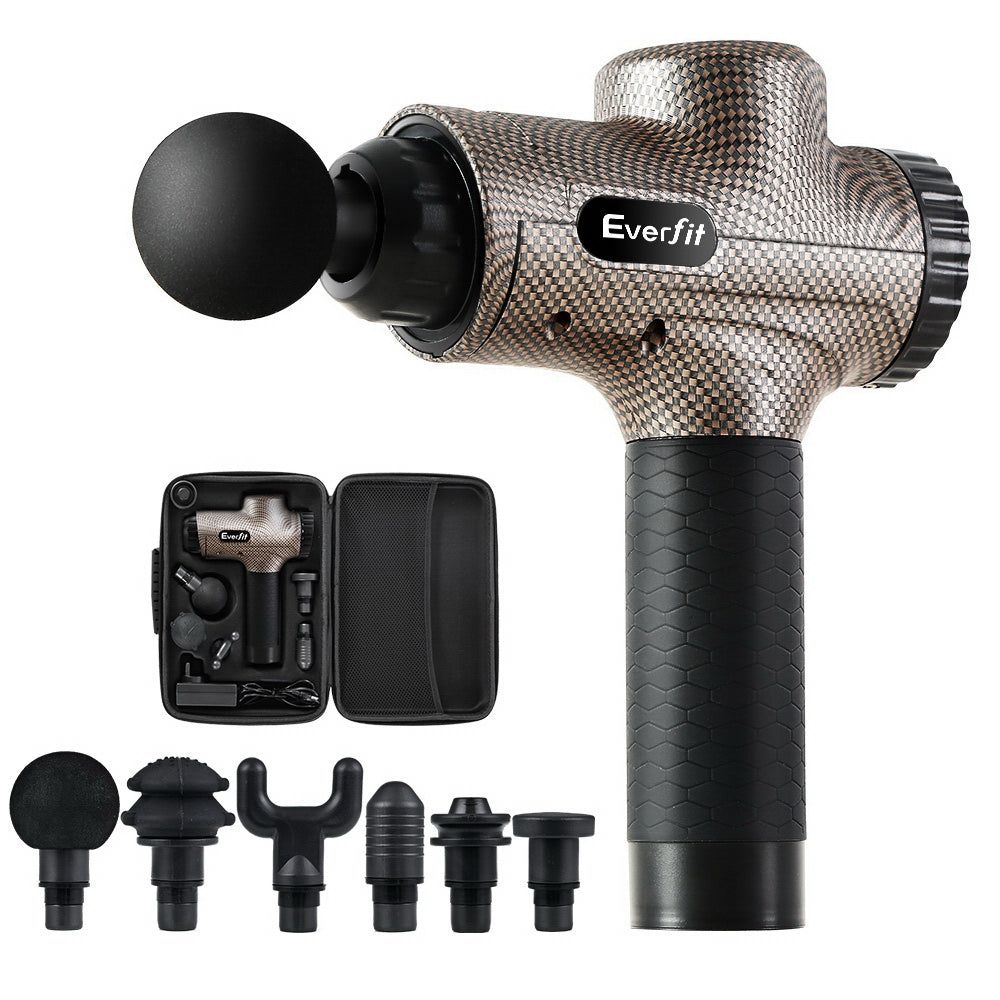 Everfit Deep Tissue Massage Gun with 6 Interchangeable Heads - Electric Percussion Massager for Muscle Pain Relief & Recovery - LCD Display & Vibration Therapy - Perfect for Athletes, Gym Workouts & Post-Exercise Recovery