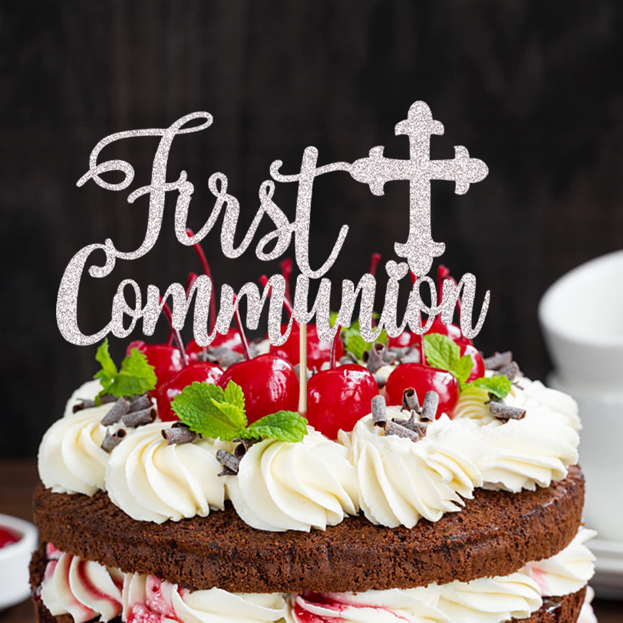 1 Pack Silver Glitter Cross Cake Topper - First Communion Cake Decoration, Baptism, Baby Shower & Birthday Party Supplies - Perfect for Religious Celebrations & Themed Events