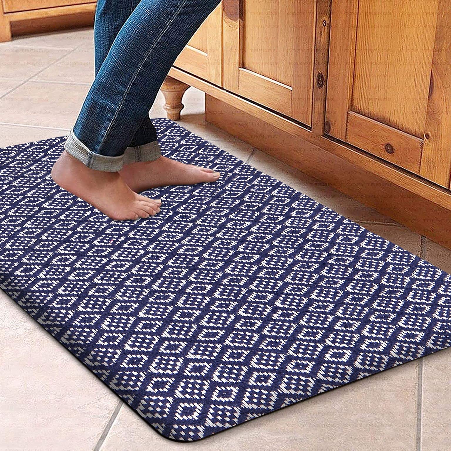 Anti-Fatigue Kitchen Mat with Cushioned Comfort, Waterproof Non-Slip Heavy Duty Foam Rug for Kitchen, Sink, Laundry, Office, and Home Floors (Navy, 18''x30'') - Perfect for Cooking, Cleaning, and Standing Comfort