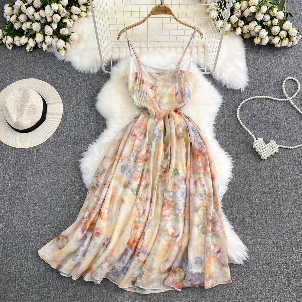 Fairy Floral Chiffon Long A-Line Dress for Women - Elegant Summer Maxi Dress with Flowy Skirt | Perfect for Beach Weddings, Garden Parties & Date Nights