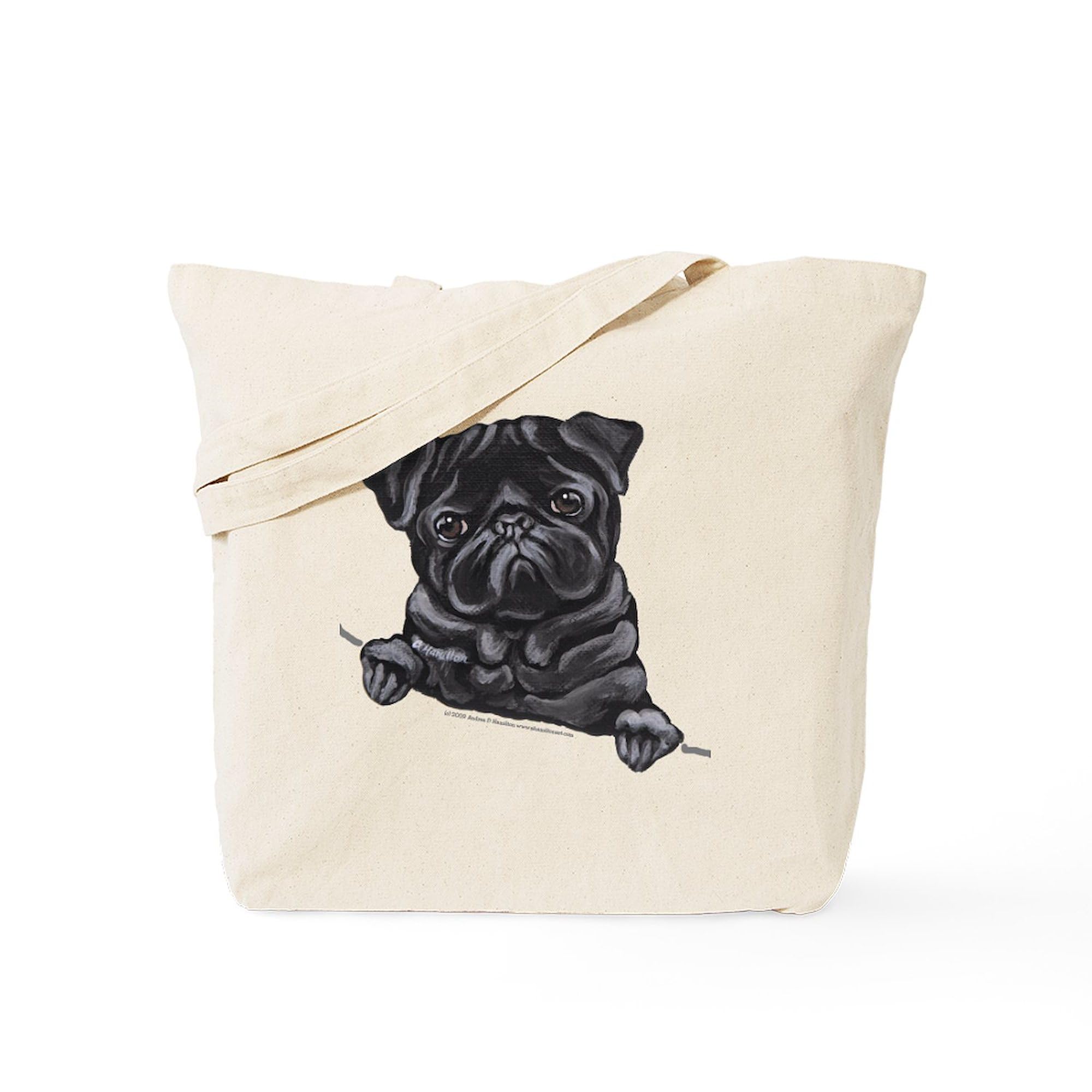 Black Pug Line Art Tote Bag - Natural Canvas Reusable Shopping Bag for Groceries, Beach & Everyday Use | Eco-Friendly & Durable