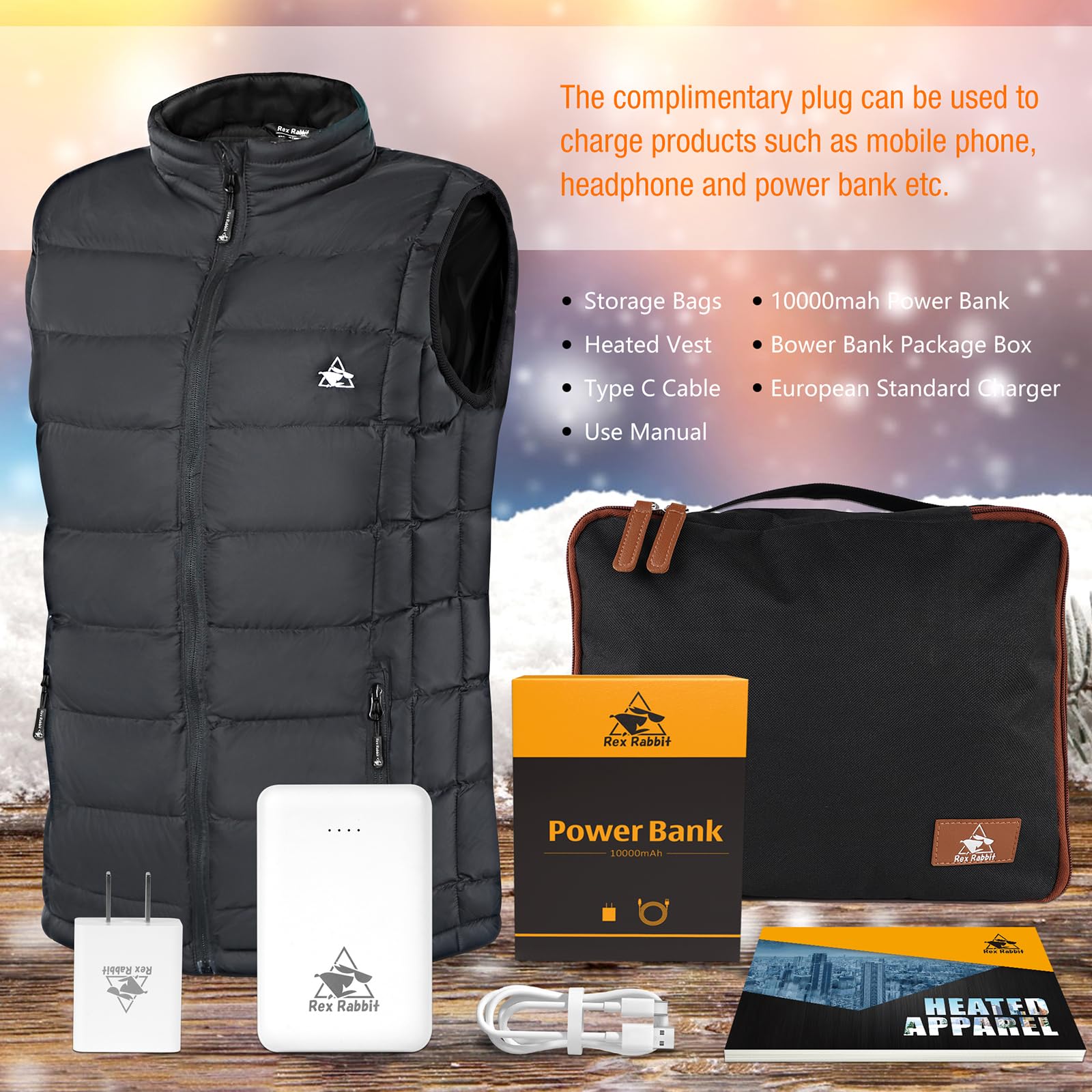Men's Rex Rabbit Electric Heated Vest with 6 Heating Zones - Battery Pack & Plug Included - Perfect for Winter Sports, Outdoor Work & Cold Weather Activities