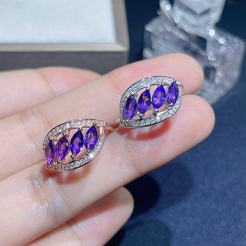 Amethyst 4 Stone February Birthstone Ring | Sterling Silver Jewelry Gift for Women | Perfect for Valentine's Day, Anniversary & Special Occasions