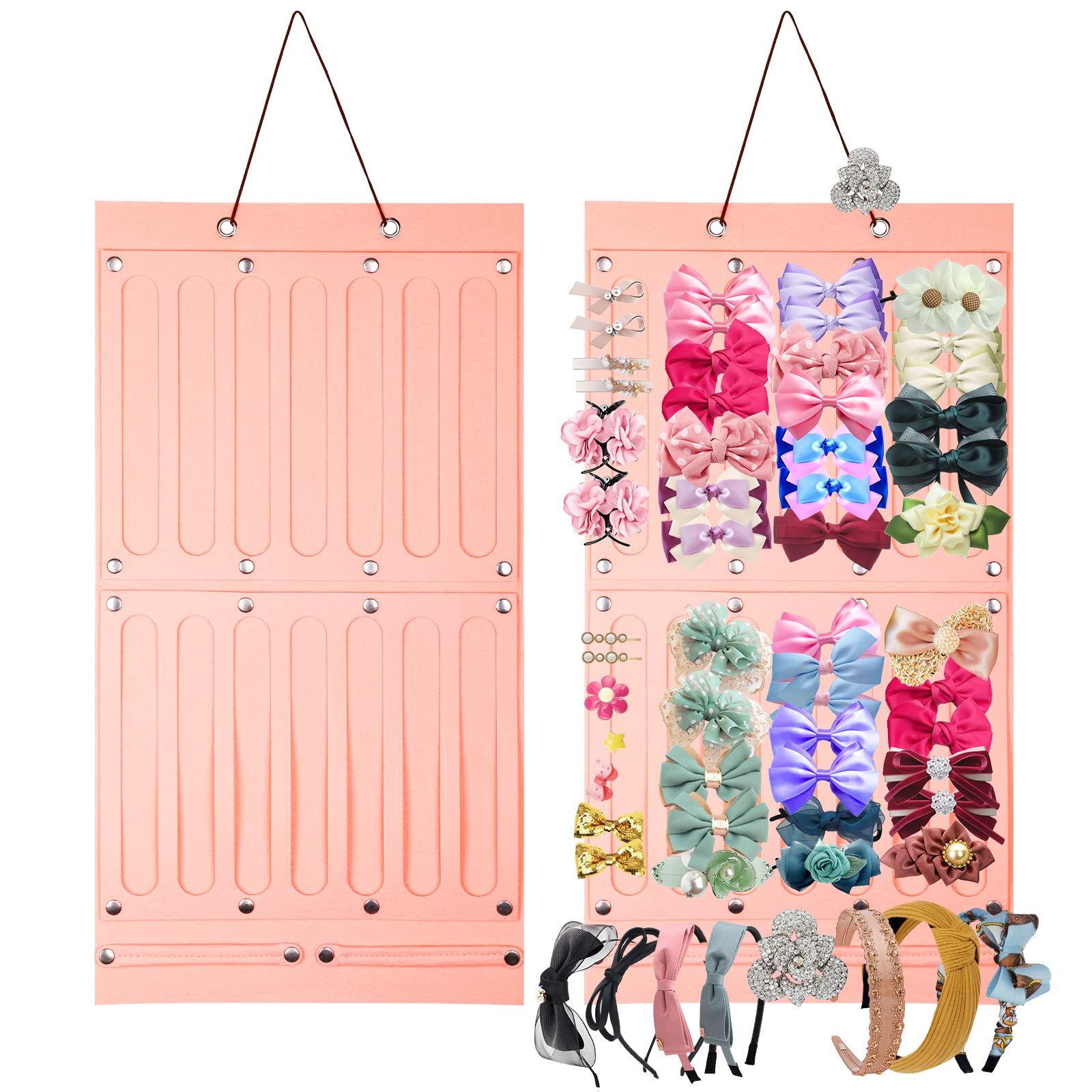 GeeRic Baby Girls' Hair Clips & Bows Organizer - Large Capacity Wall-Mounted Holder with 16 Ribbons for Hair Accessories Storage - Perfect for Nursery, Bedroom Decor & Gift (Pink)