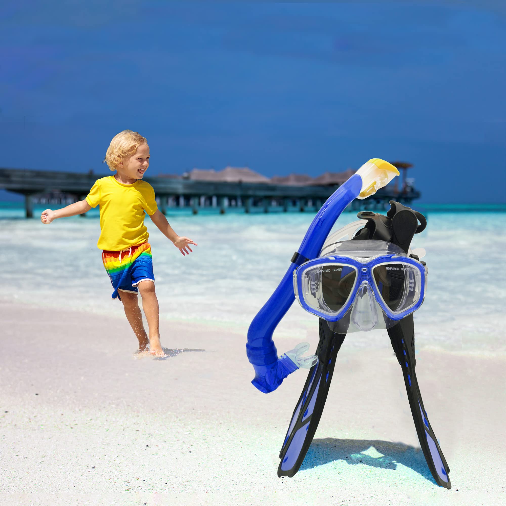 **Kids Snorkel Set - Diving Mask, Adjustable Swim Fins, Snorkel & Mesh Bag - Anti-Fog & Anti-Leak Snorkeling Gear for Children - Perfect for Pool, Beach & Ocean Adventures**