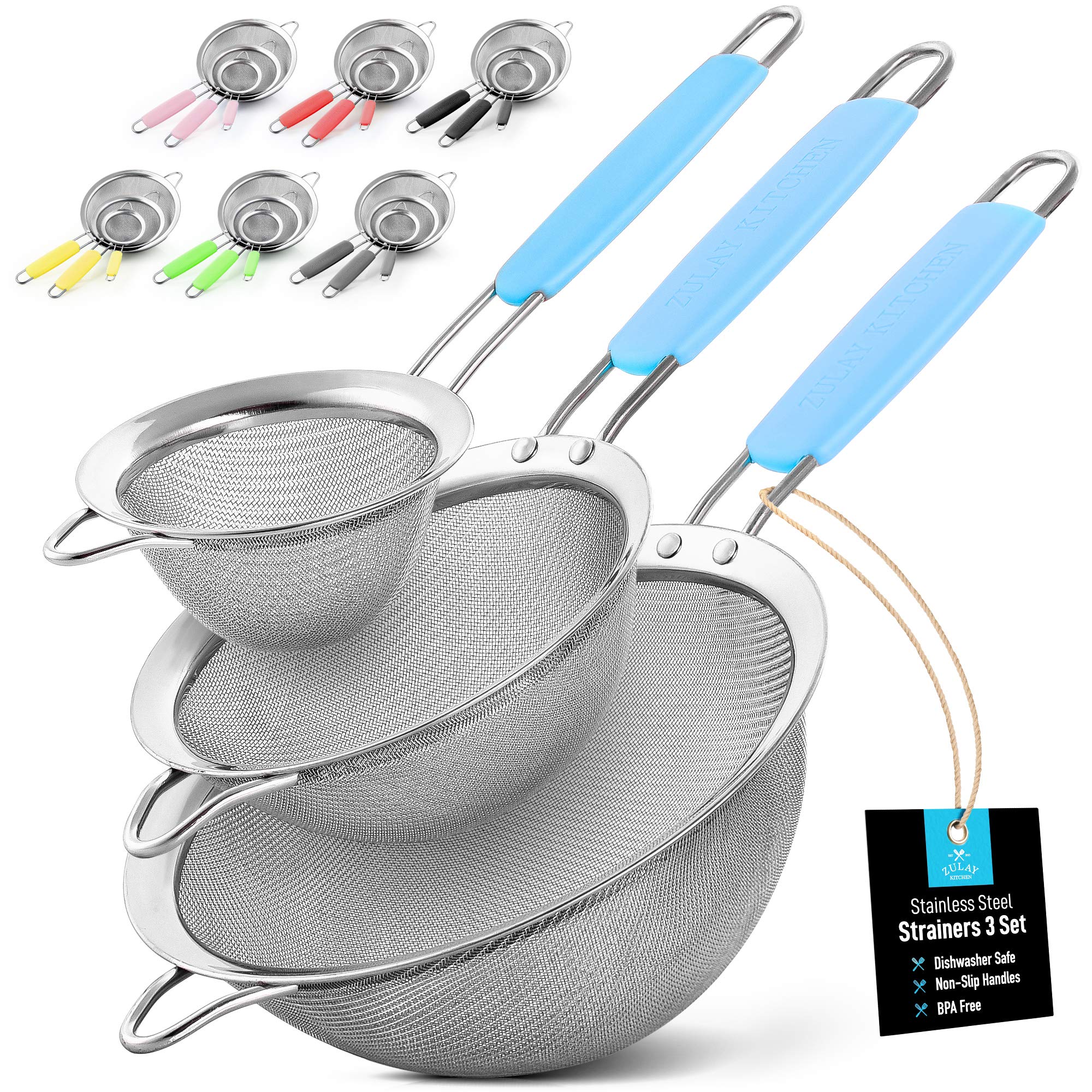 Premium Stainless Steel Strainer Set - 3 Sizes for Kitchen Use - Durable & Non-Slip - Perfect for Straining Pasta, Tea & Baking