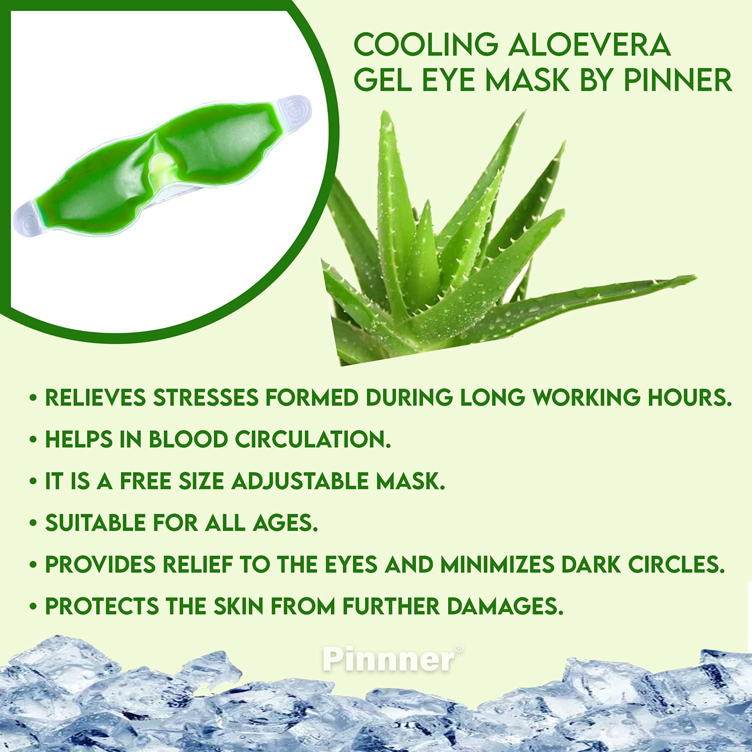 Cooling Gel Face Mask & Eye Mask for Puffy Eyes & Skin Relief | Soothing Therapy for Sunburn, Stress & Sleep | PINNER Skincare