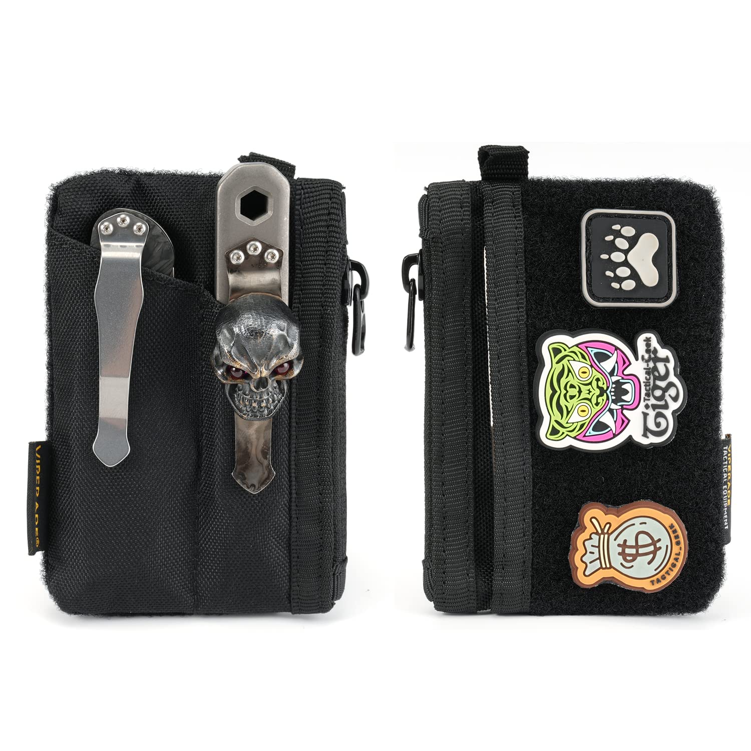 VIPERADE VE17 Mini EDC Pocket Pouch - 4-Pocket Compact Organizer with Hook & Loop Closure - Small Multitool Pouch for Everyday Carry (Black) | Perfect for Tactical Gear, Camping, Hiking & Outdoor Adventures