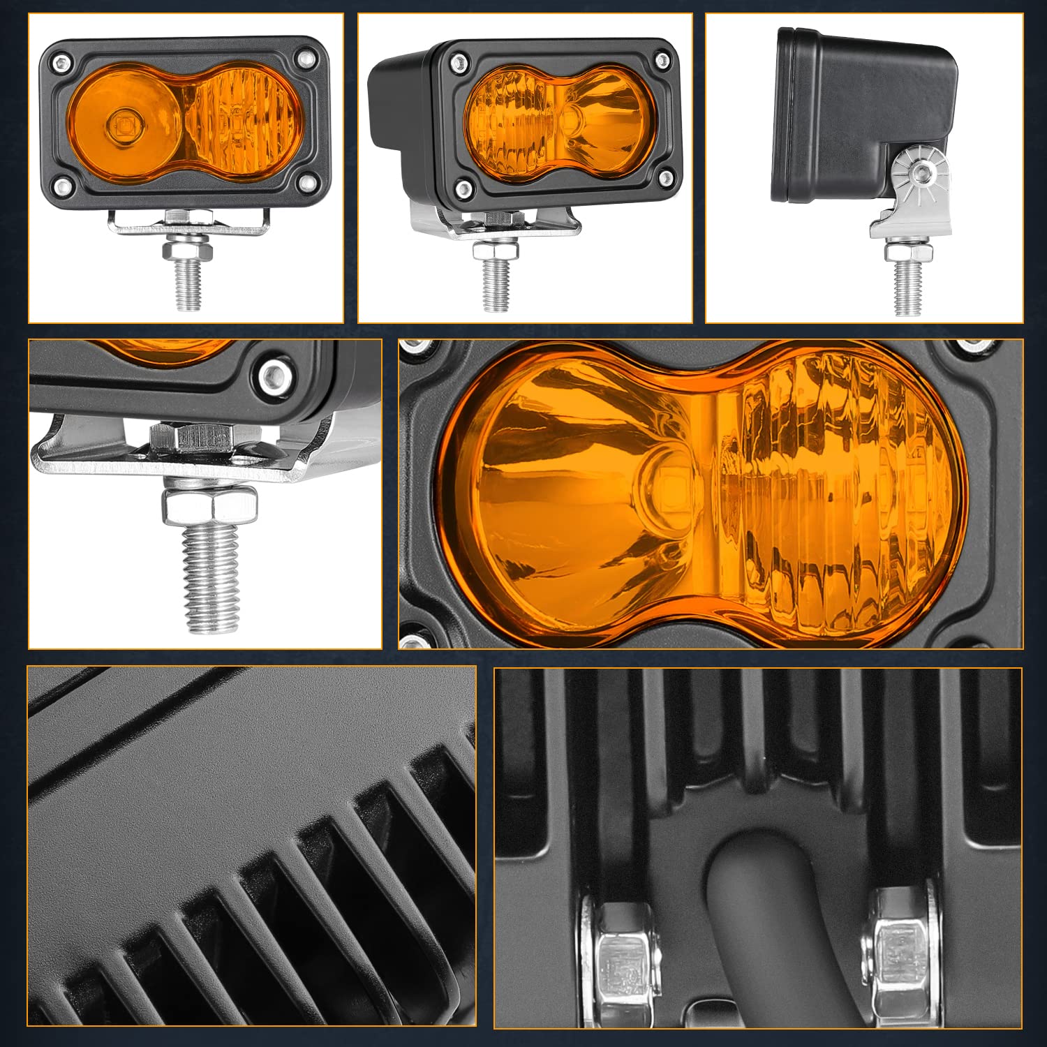 Nirider 2PCS 40W Amber LED Pods - 3 Inch Small Spot Flood Combo Driving Lights, Offroad LED Light Bar for Truck, ATV, UTV, Car & Motorcycle - Perfect for Fog, Ditch & Work Lighting in Low Visibility Conditions
